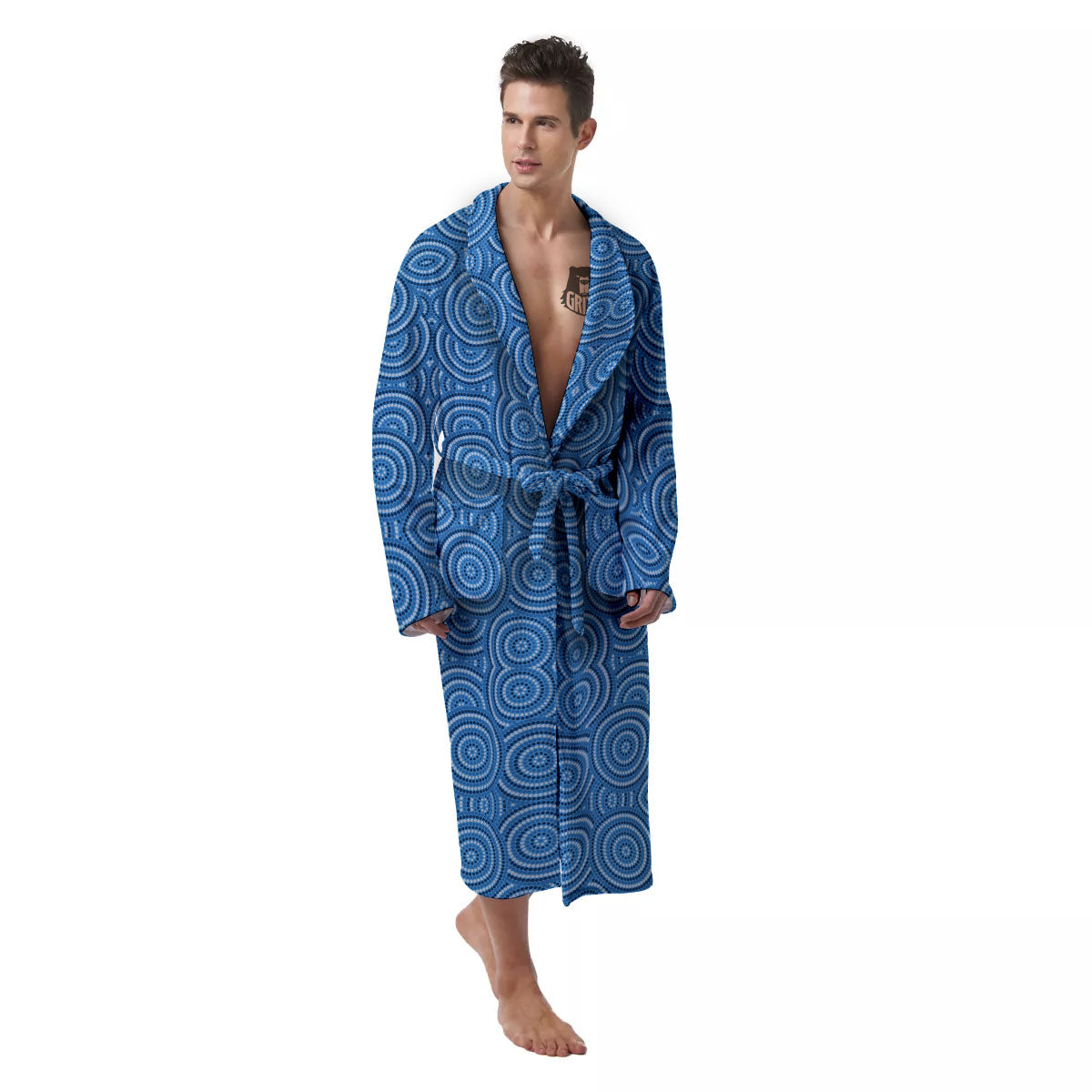 Aboriginal Dot Blue Print Pattern Men's Robe-grizzshop