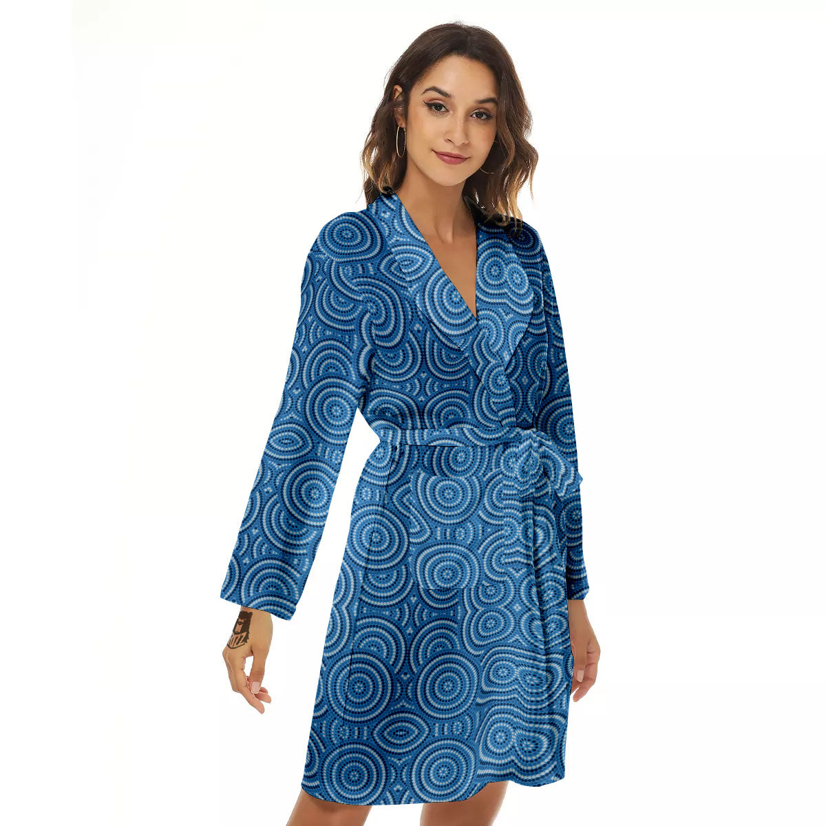 Aboriginal Dot Blue Print Pattern Women's Robe-grizzshop