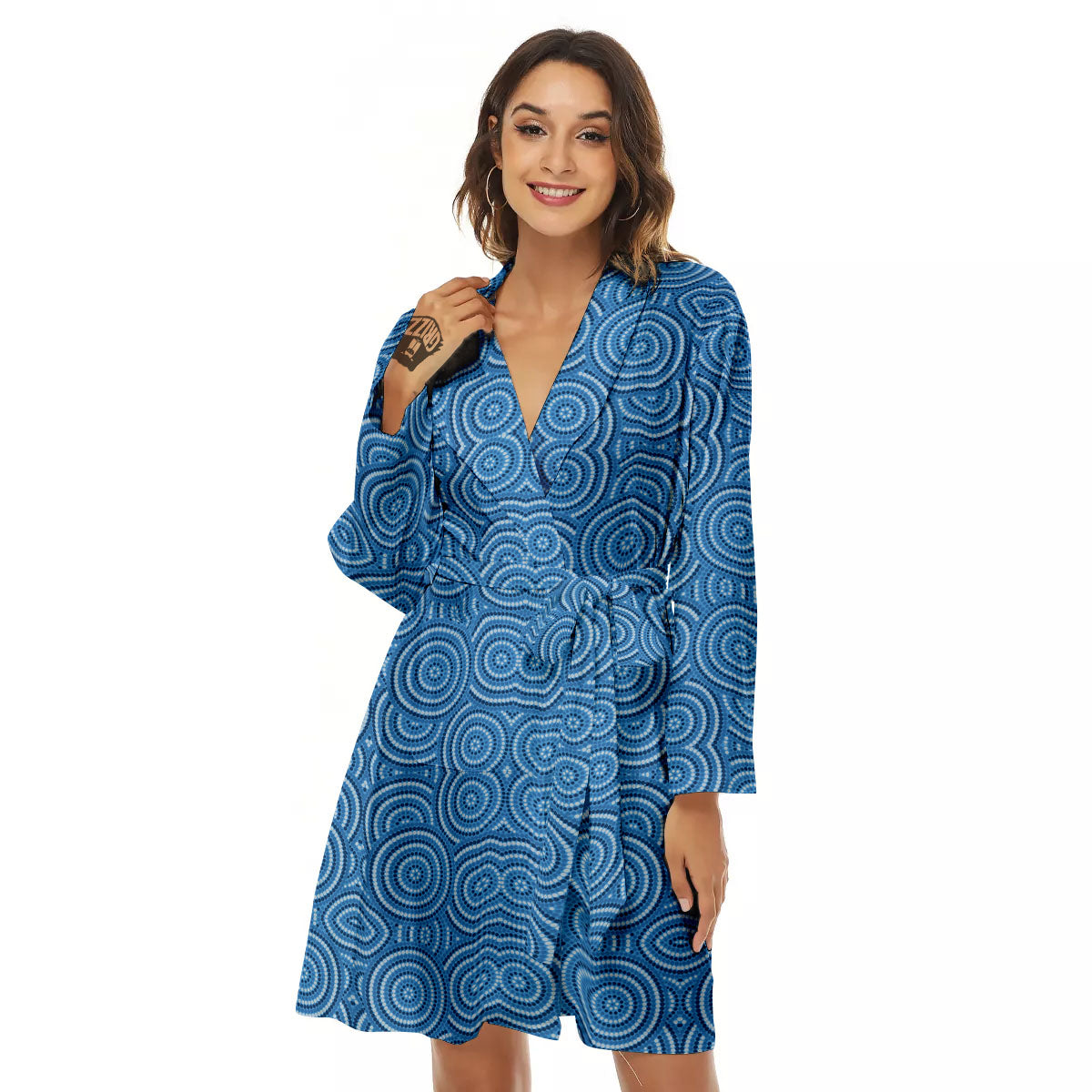 Aboriginal Dot Blue Print Pattern Women's Robe-grizzshop