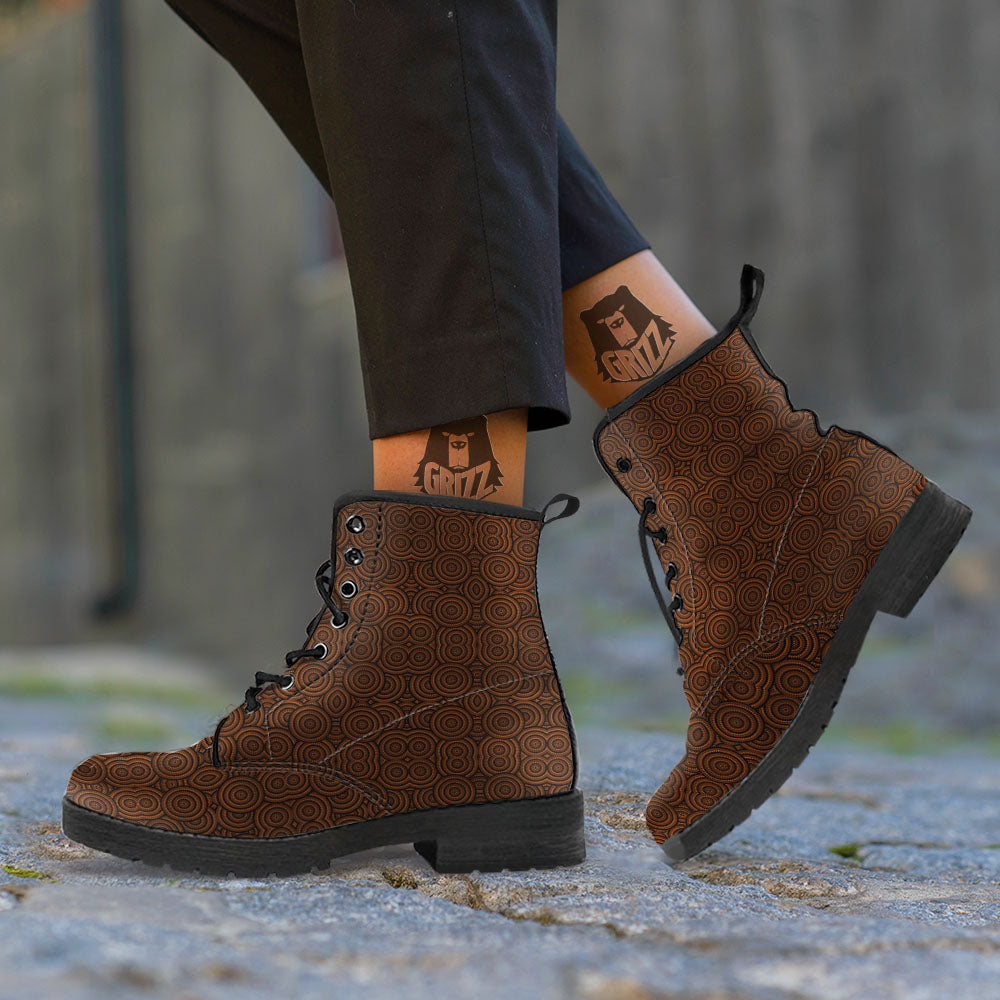 Aboriginal Dot Brown Print Pattern Leather Boots-grizzshop