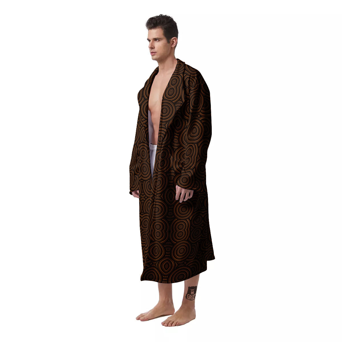 Aboriginal Dot Brown Print Pattern Men's Robe-grizzshop