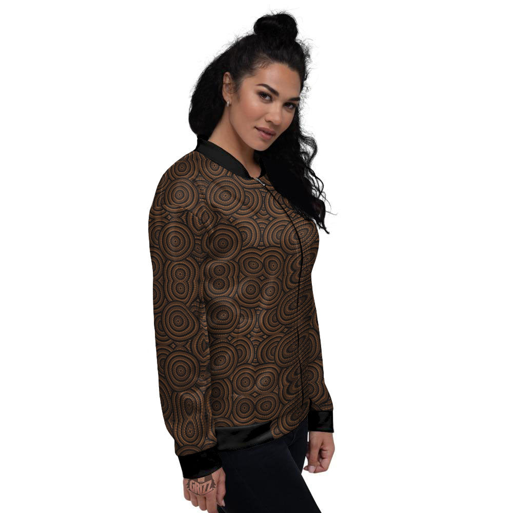 Aboriginal Dot Brown Print Pattern Women's Bomber Jacket-grizzshop