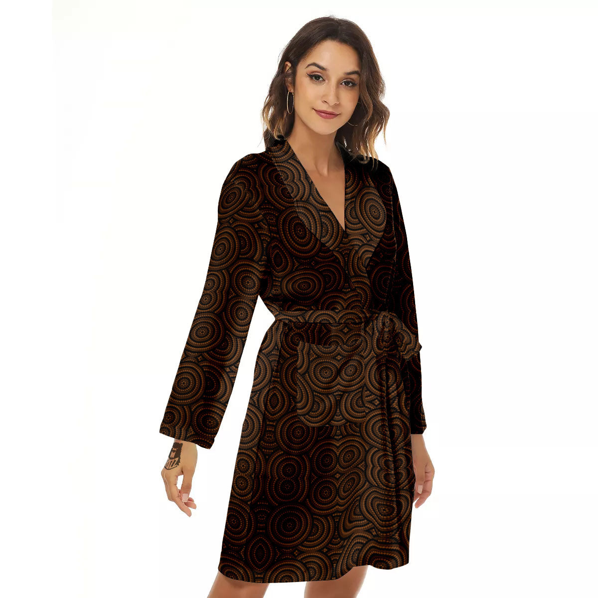 Aboriginal Dot Brown Print Pattern Women's Robe-grizzshop