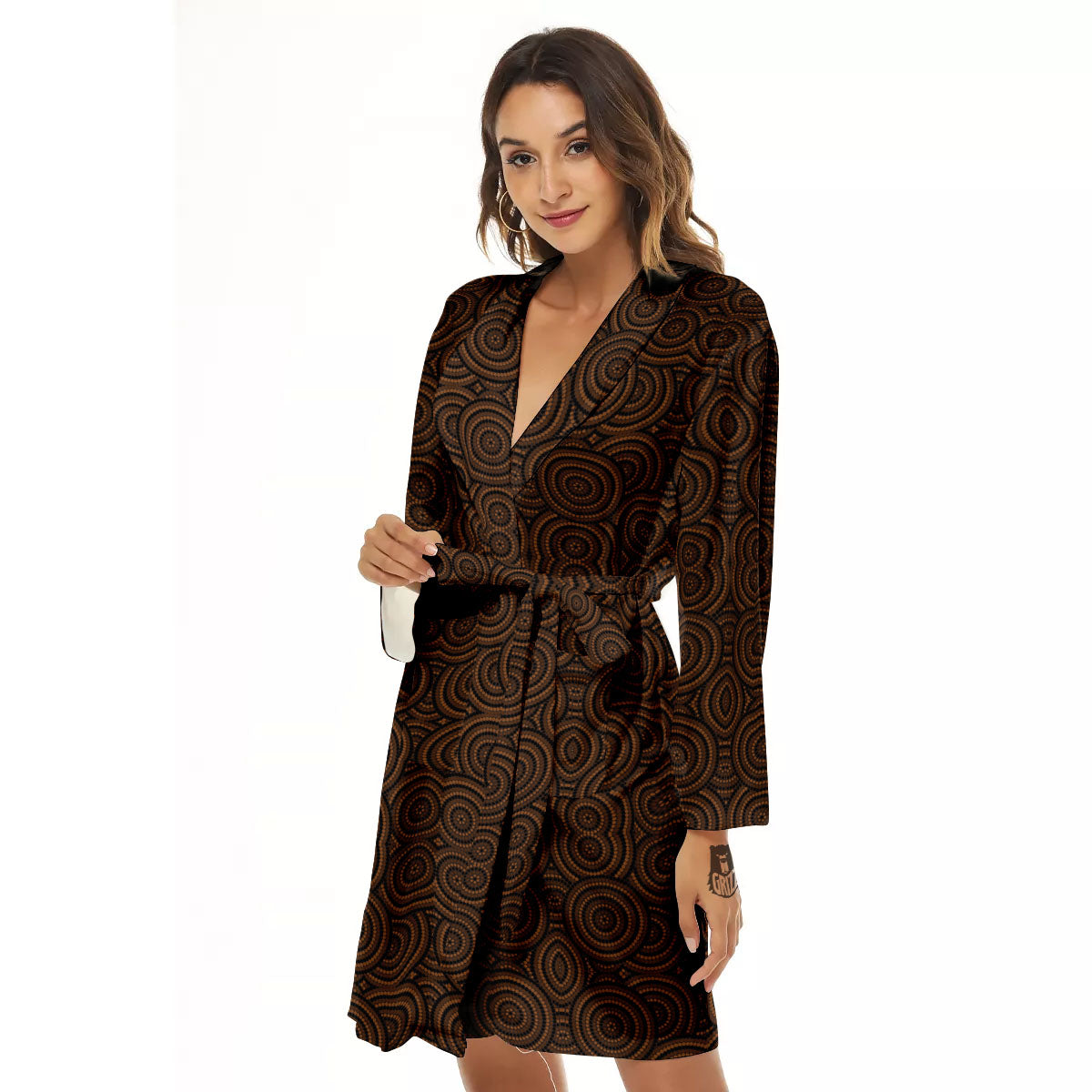 Aboriginal Dot Brown Print Pattern Women's Robe-grizzshop