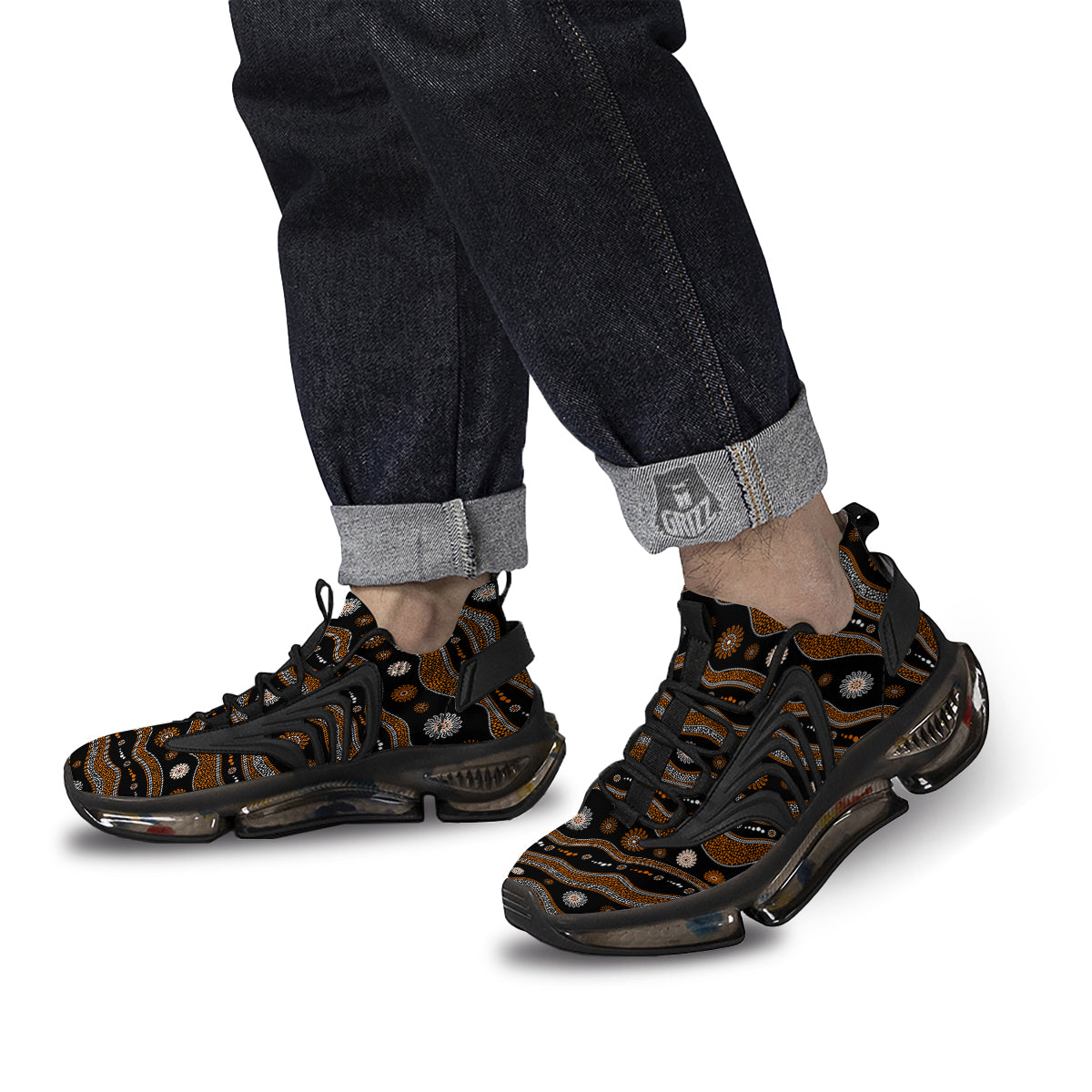 Aboriginal Orange And White Art Print Pattern Black Gym Shoes-grizzshop