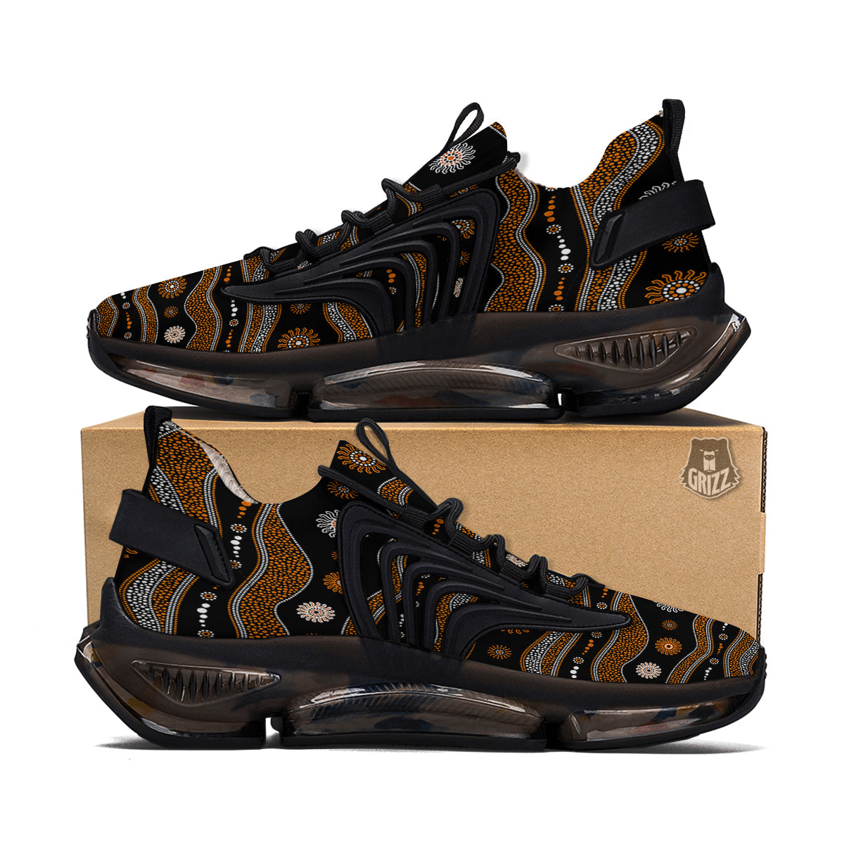 Aboriginal Orange And White Art Print Pattern Black Gym Shoes-grizzshop