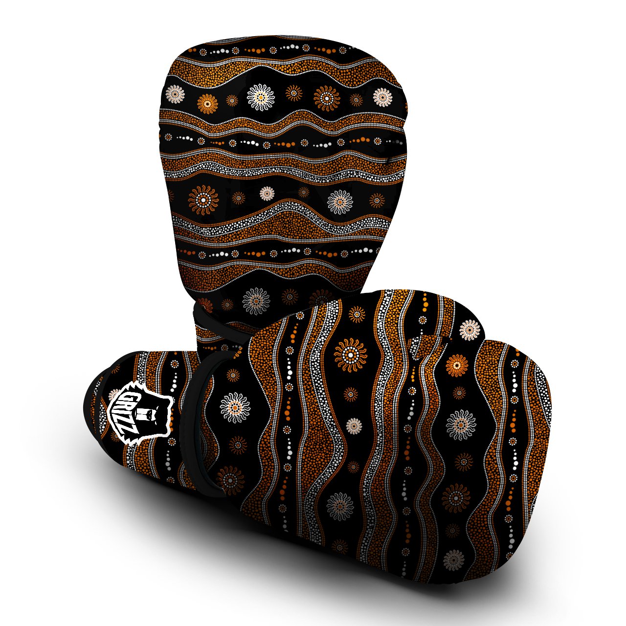 Aboriginal Orange And White Art Print Pattern Boxing Gloves-grizzshop