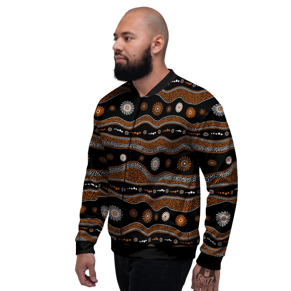 Aboriginal Orange And White Art Print Pattern Men's Bomber Jacket-grizzshop