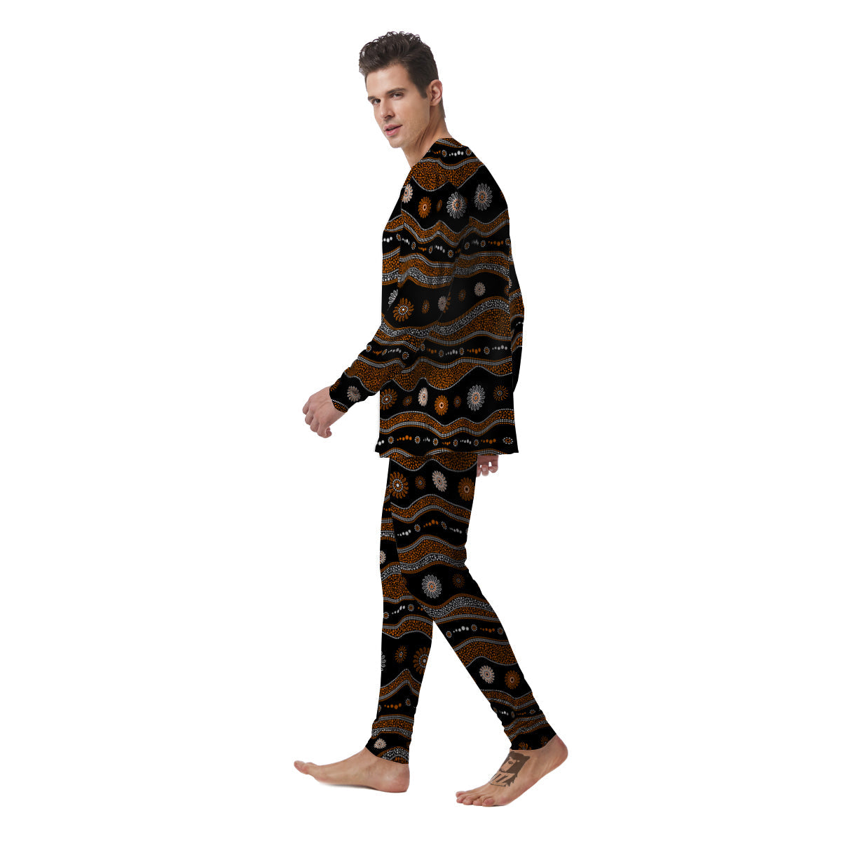 Aboriginal Orange And White Art Print Pattern Men's Pajamas-grizzshop