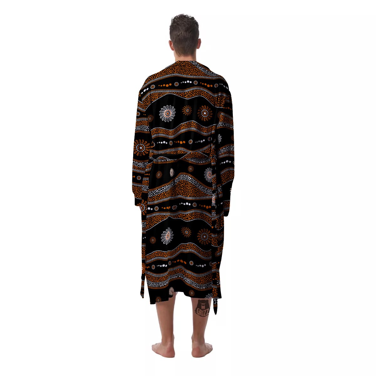 Aboriginal Orange And White Art Print Pattern Men's Robe-grizzshop