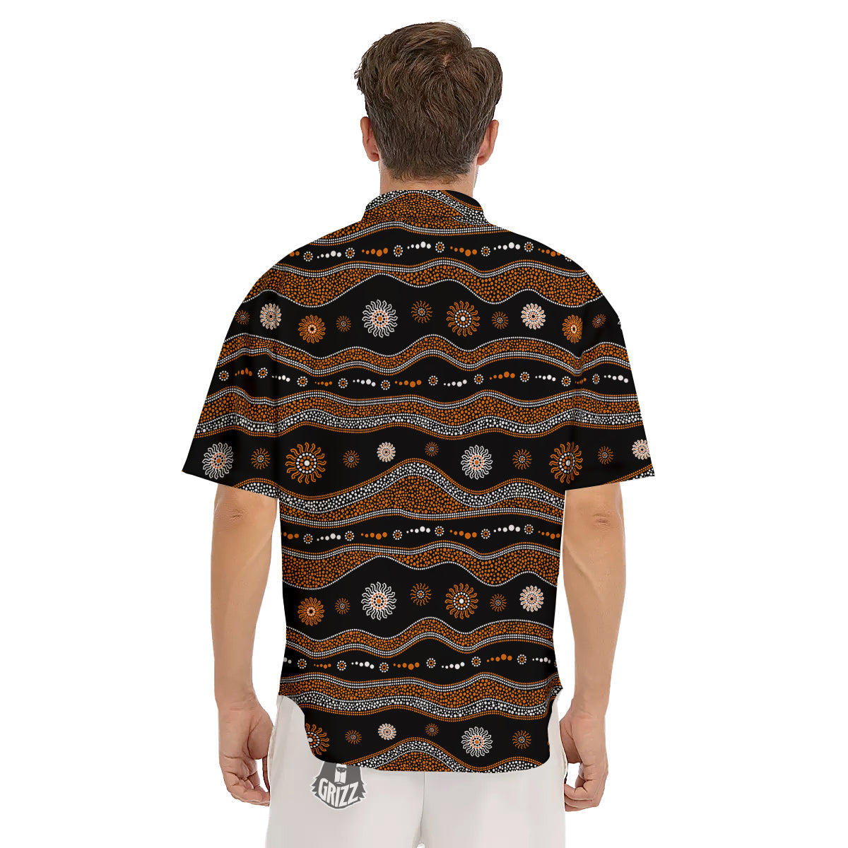 Aboriginal Orange And White Art Print Pattern Men's Short Sleeve Shirts-grizzshop