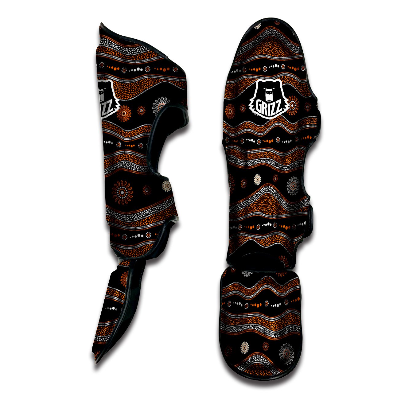 Aboriginal Orange And White Art Print Pattern Muay Thai Shin Guards-grizzshop