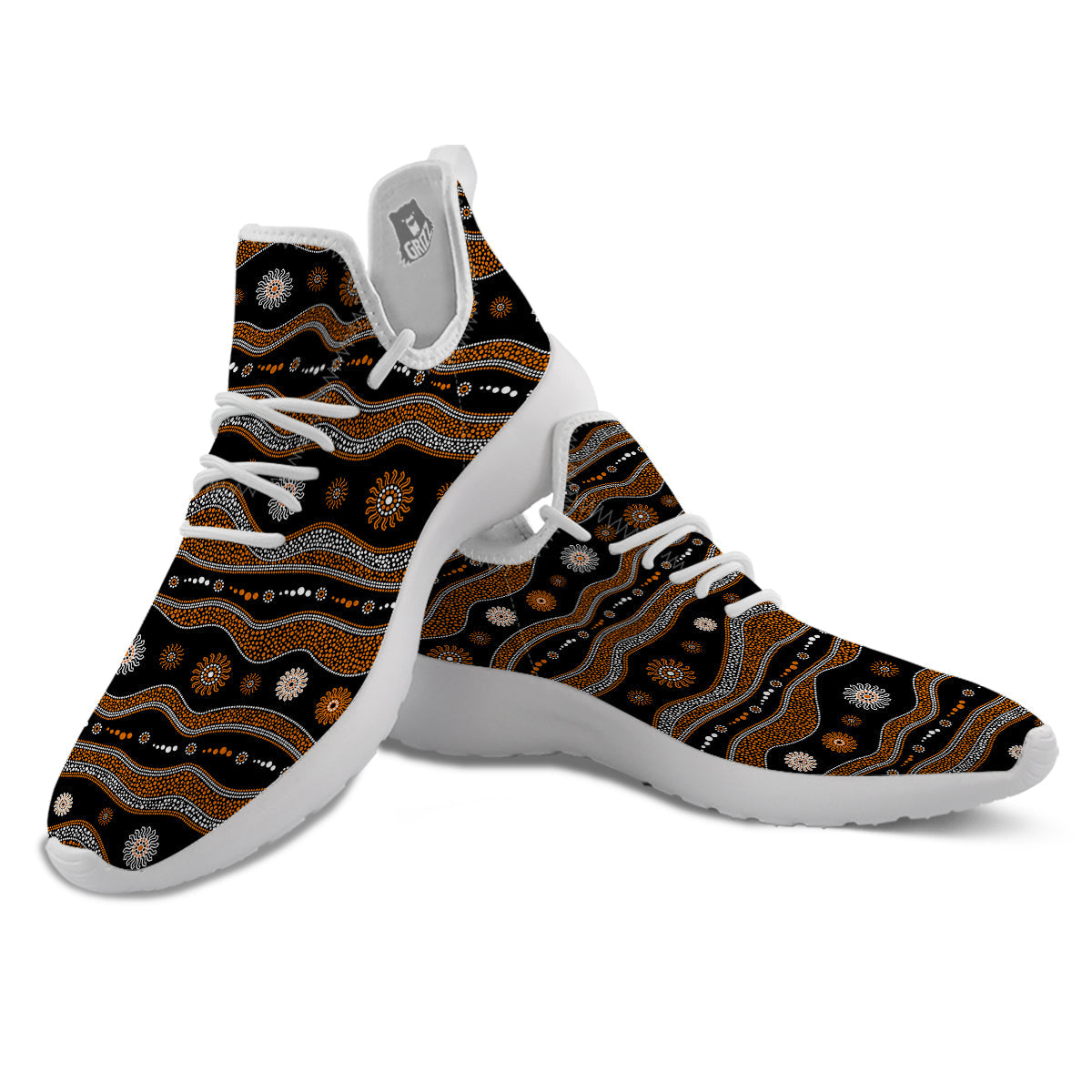 Aboriginal Orange And White Art Print Pattern White Athletic Shoes-grizzshop
