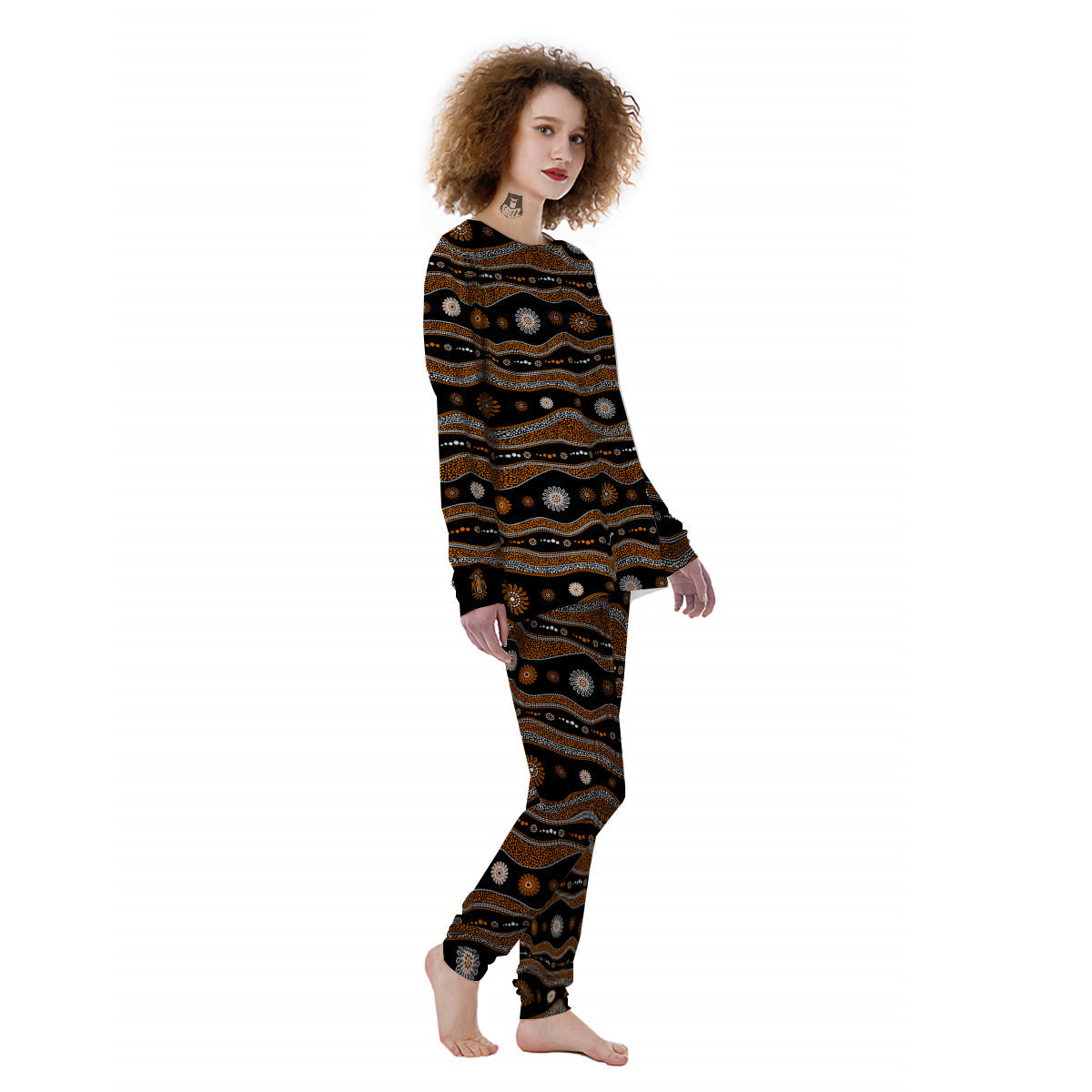 Aboriginal Orange And White Art Print Pattern Women's Pajamas-grizzshop