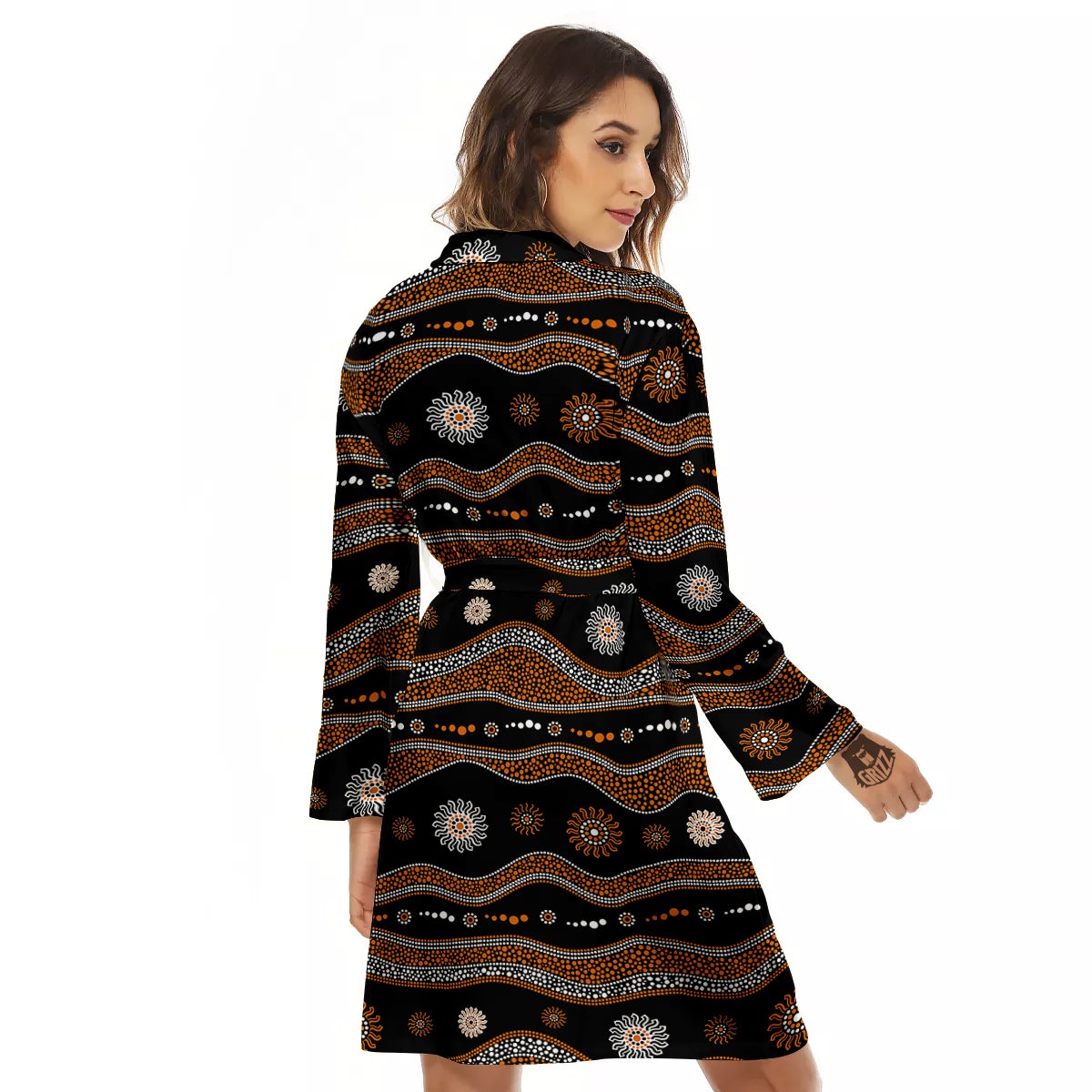Aboriginal Orange And White Art Print Pattern Women's Robe-grizzshop