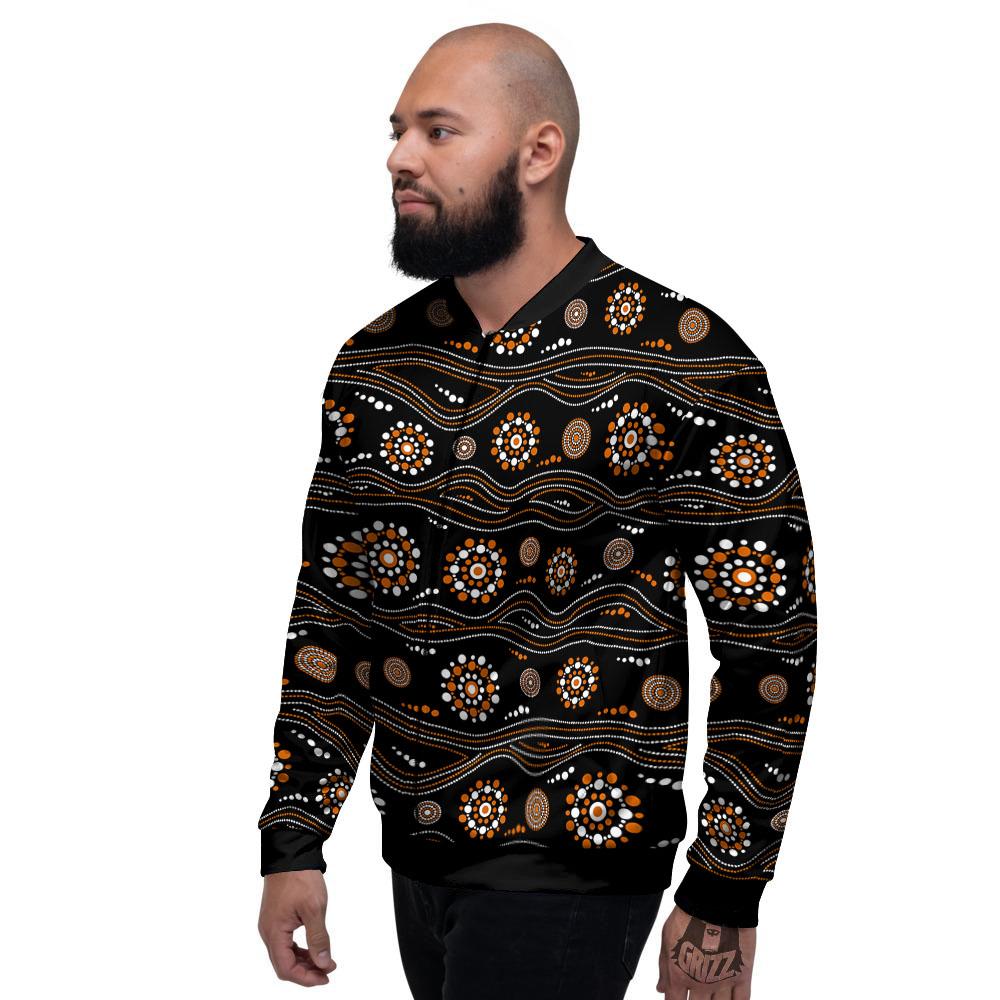 Aboriginal Orange And White Dot Print Pattern Men's Bomber Jacket-grizzshop