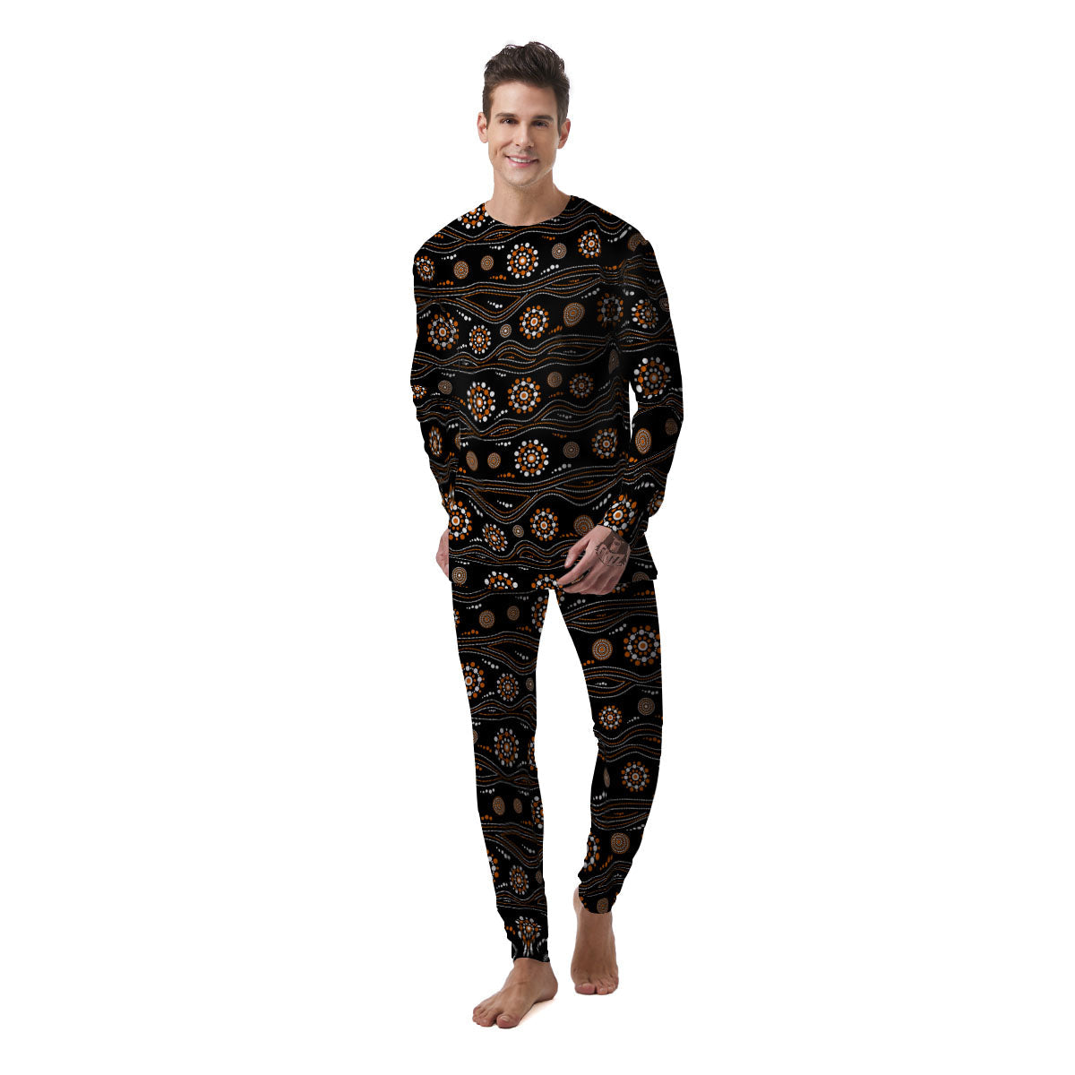 Aboriginal Orange And White Dot Print Pattern Men's Pajamas-grizzshop