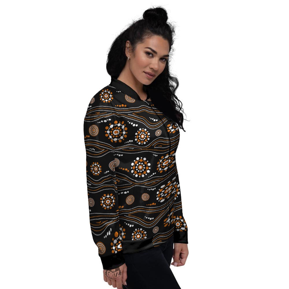 Aboriginal Orange And White Dot Print Pattern Women's Bomber Jacket-grizzshop