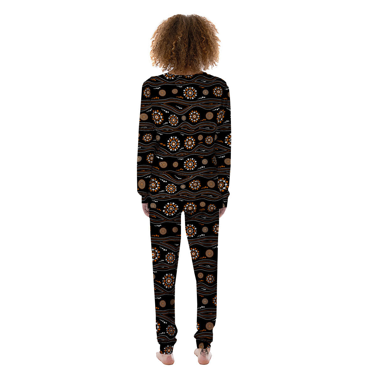 Aboriginal Orange And White Dot Print Pattern Women's Pajamas-grizzshop