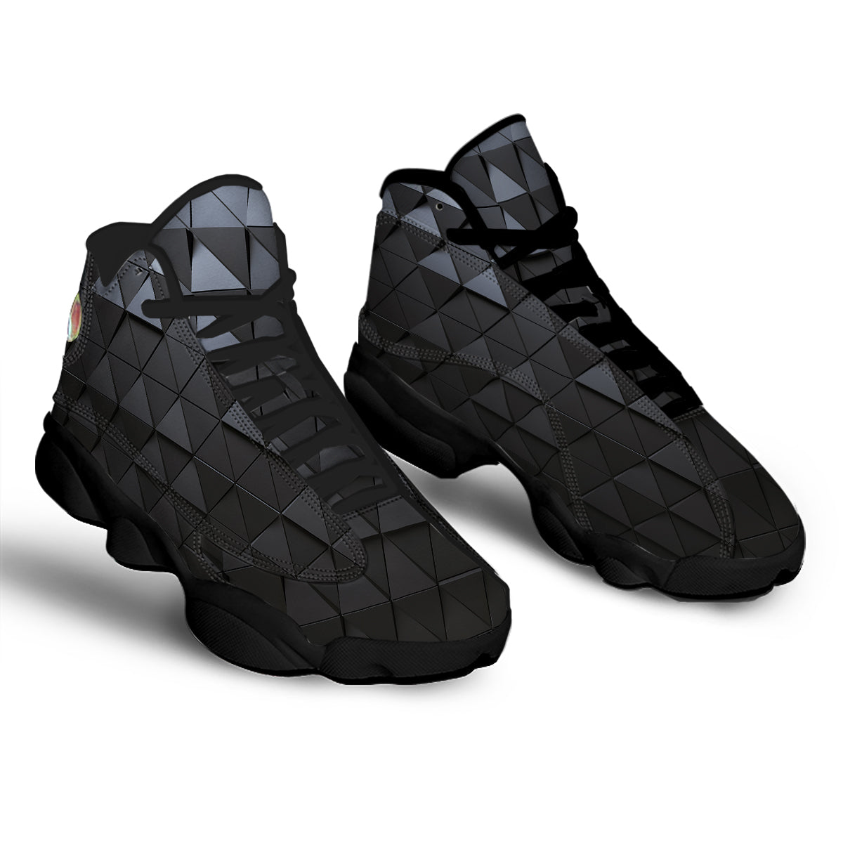 Abstract 3D Geometric Triangle Print Black Basketball Shoes-grizzshop