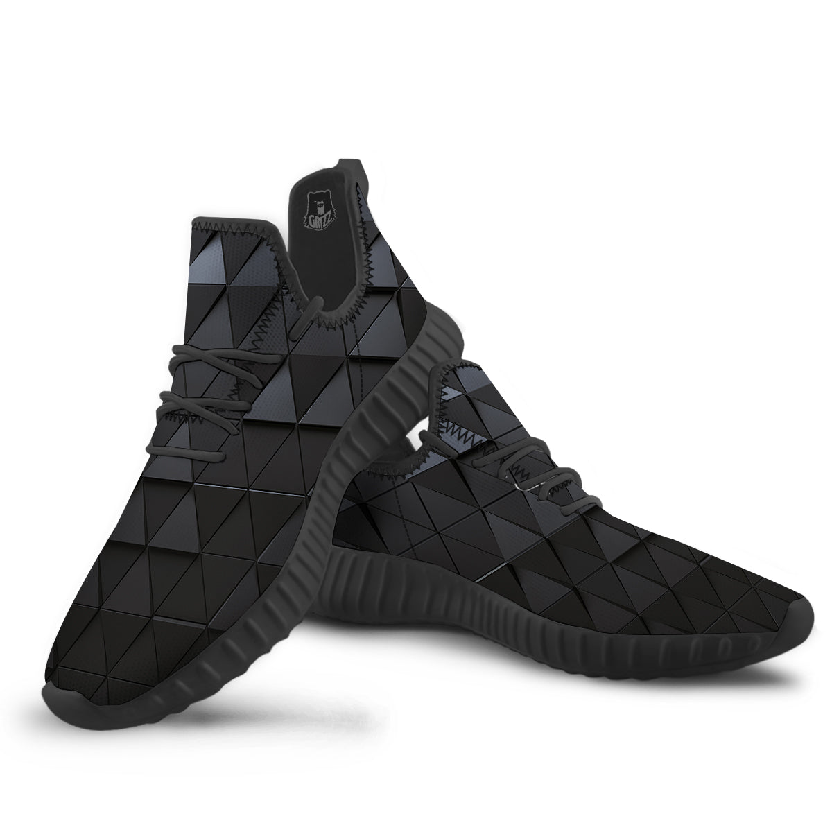 Abstract 3D Geometric Triangle Print Black Walking Shoes-grizzshop