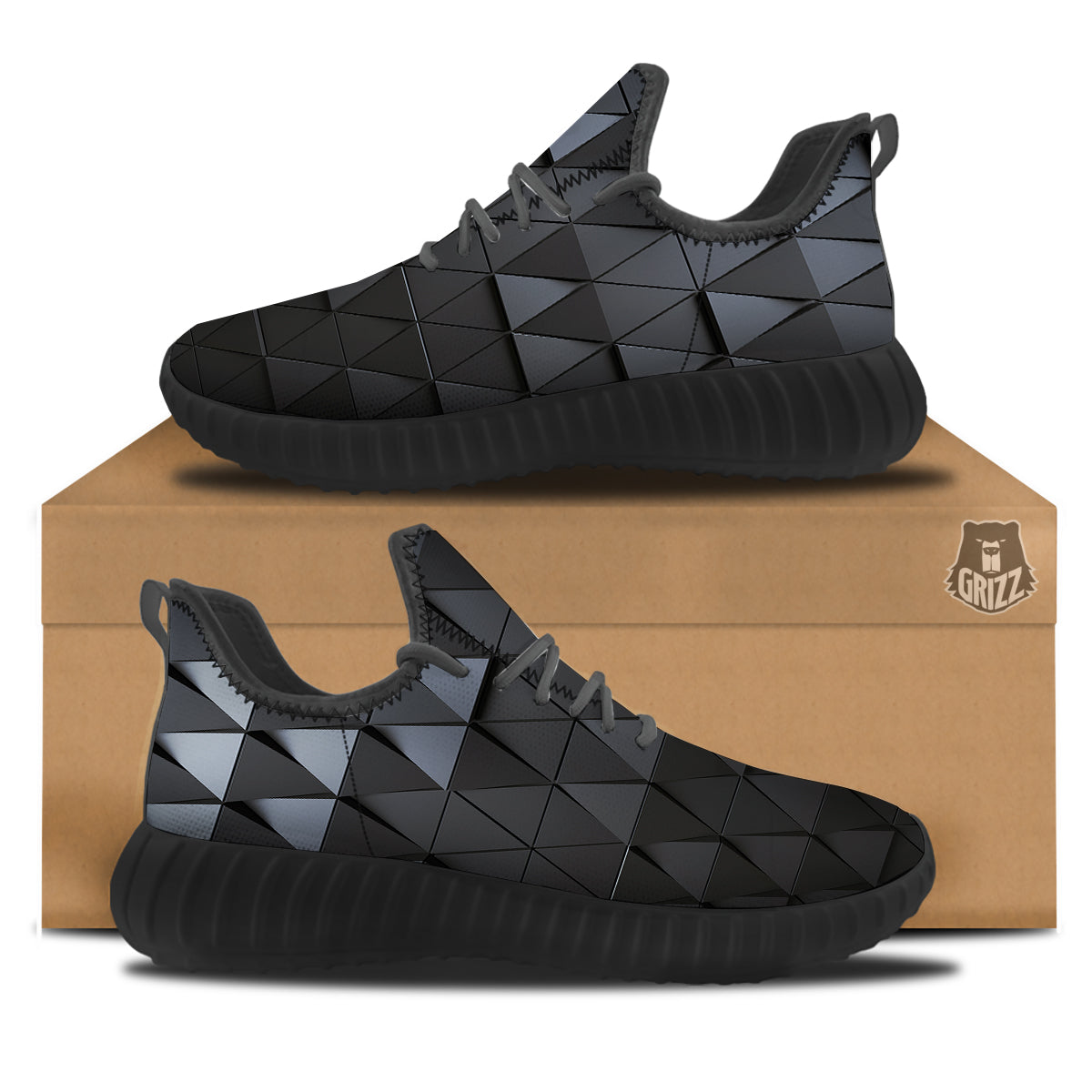 Abstract 3D Geometric Triangle Print Black Walking Shoes-grizzshop