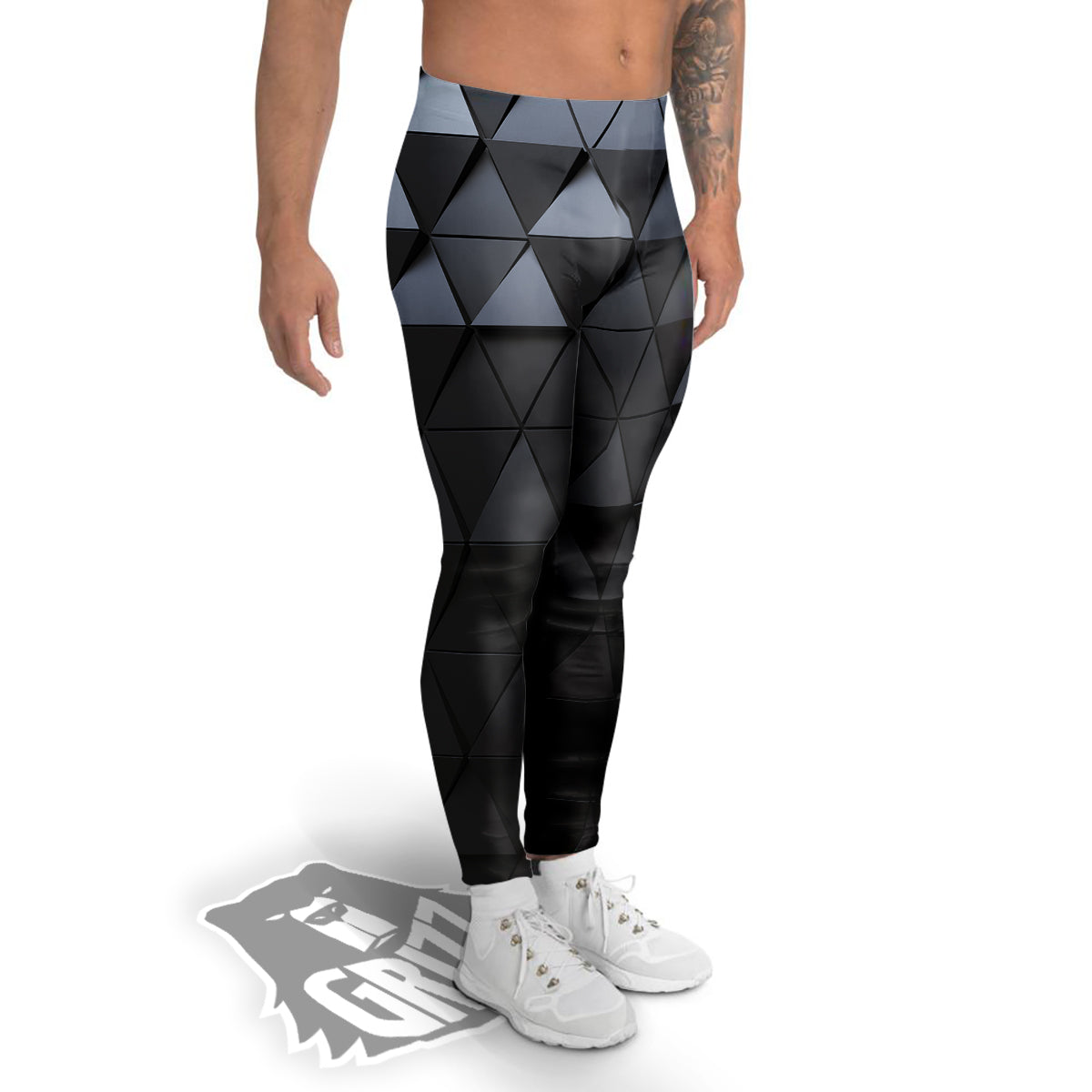 Abstract 3D Geometric Triangle Print Men's Leggings-grizzshop