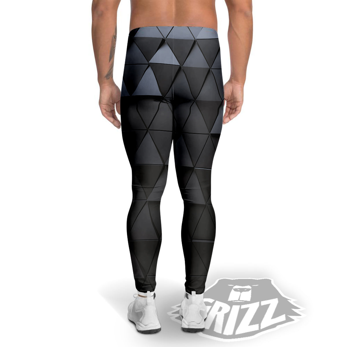 Abstract 3D Geometric Triangle Print Men's Leggings-grizzshop