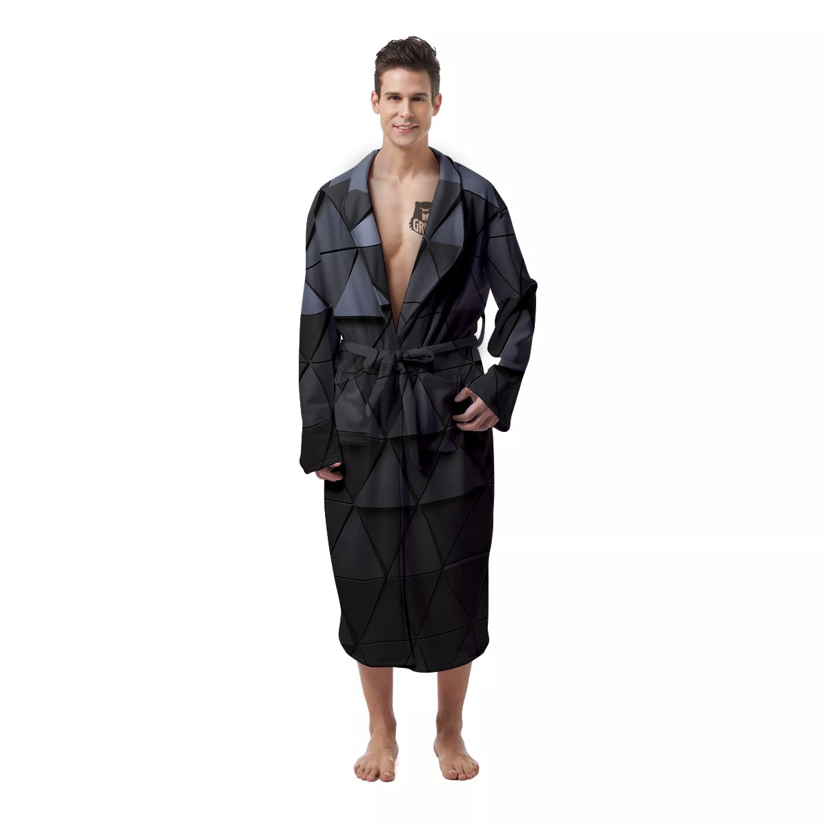 Abstract 3D Geometric Triangle Print Men's Robe-grizzshop