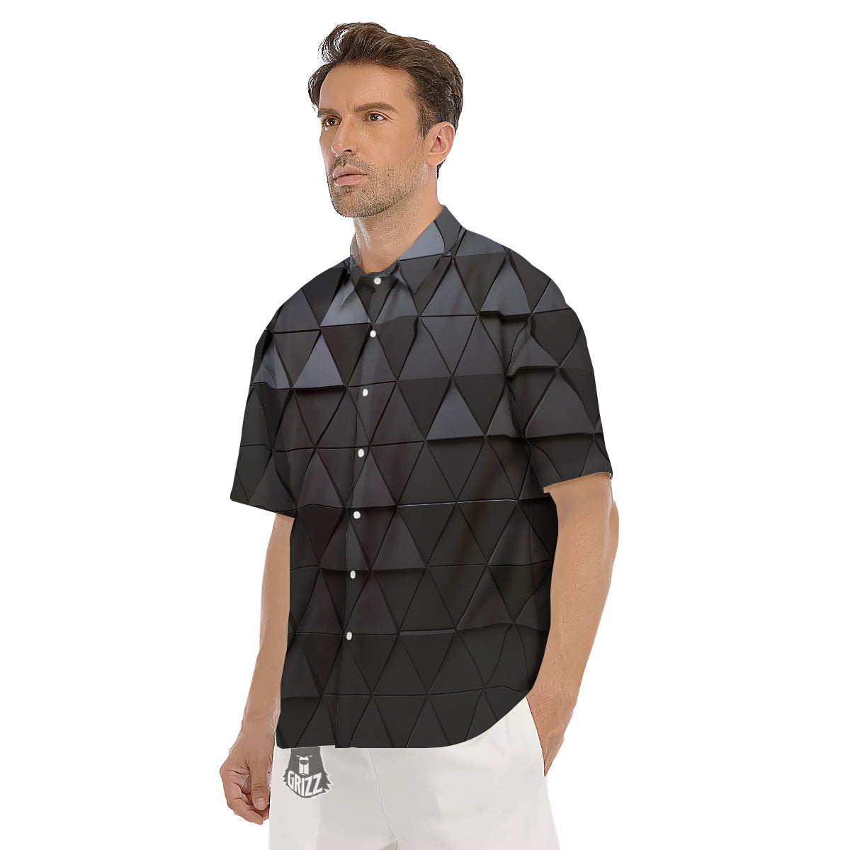Abstract 3D Geometric Triangle Print Men's Short Sleeve Shirts-grizzshop
