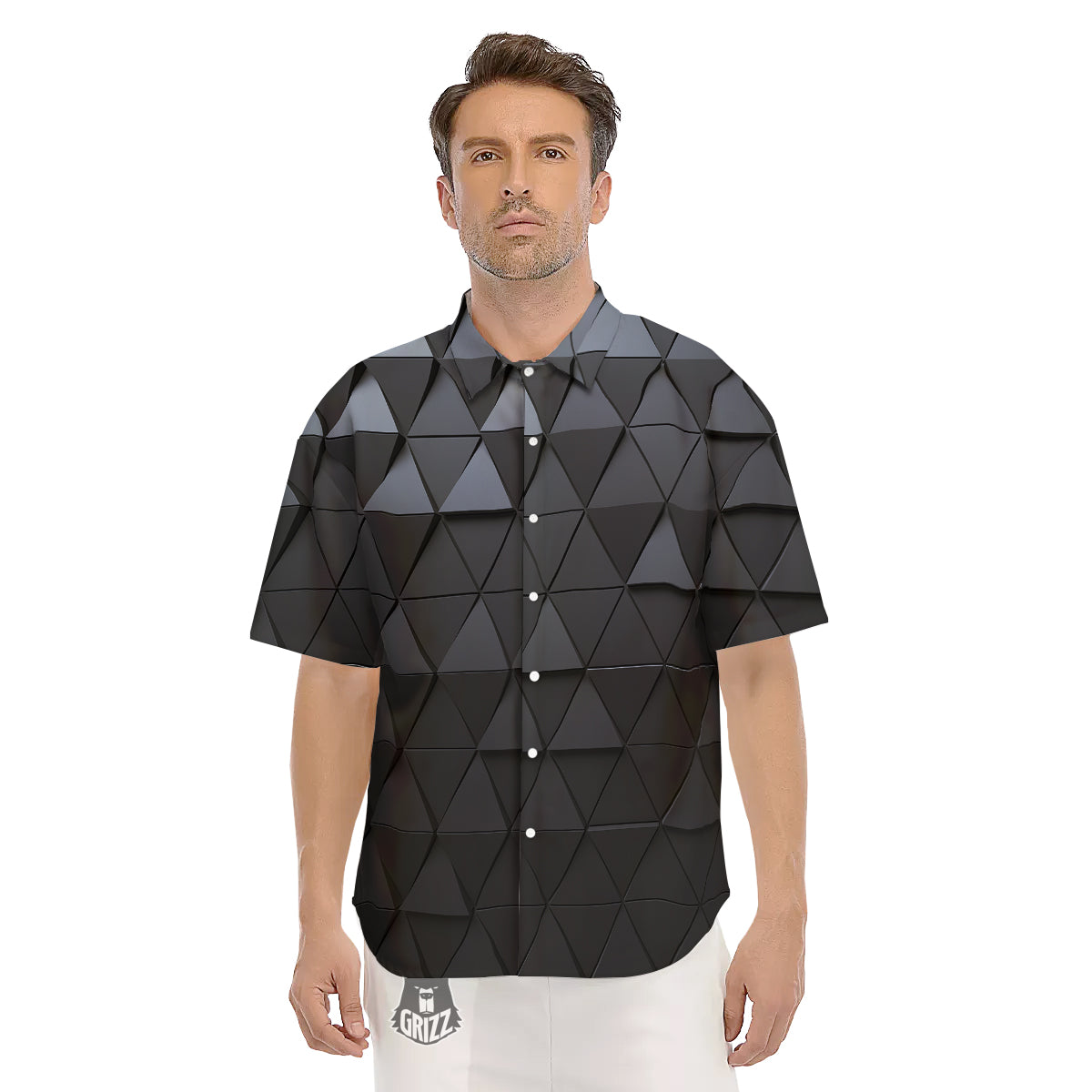 Abstract 3D Geometric Triangle Print Men's Short Sleeve Shirts-grizzshop