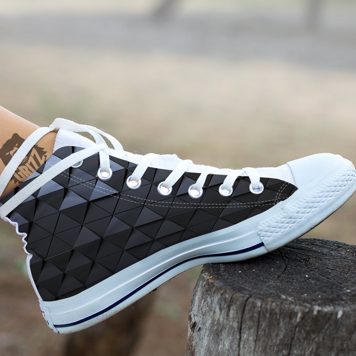 Abstract 3D Geometric Triangle Print White High Top Shoes-grizzshop