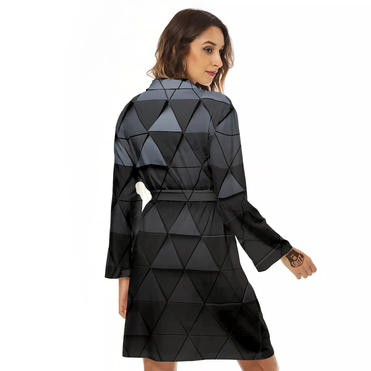 Abstract 3D Geometric Triangle Print Women's Robe-grizzshop