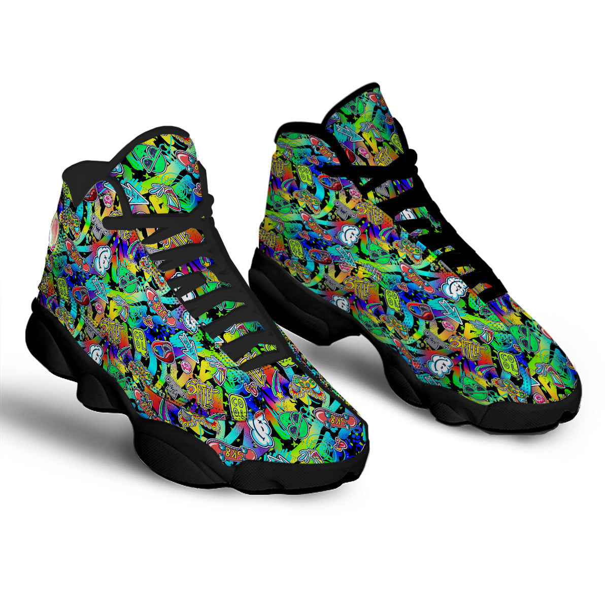 Abstract Alien Graffiti Text Print Pattern Black Basketball Shoes-grizzshop