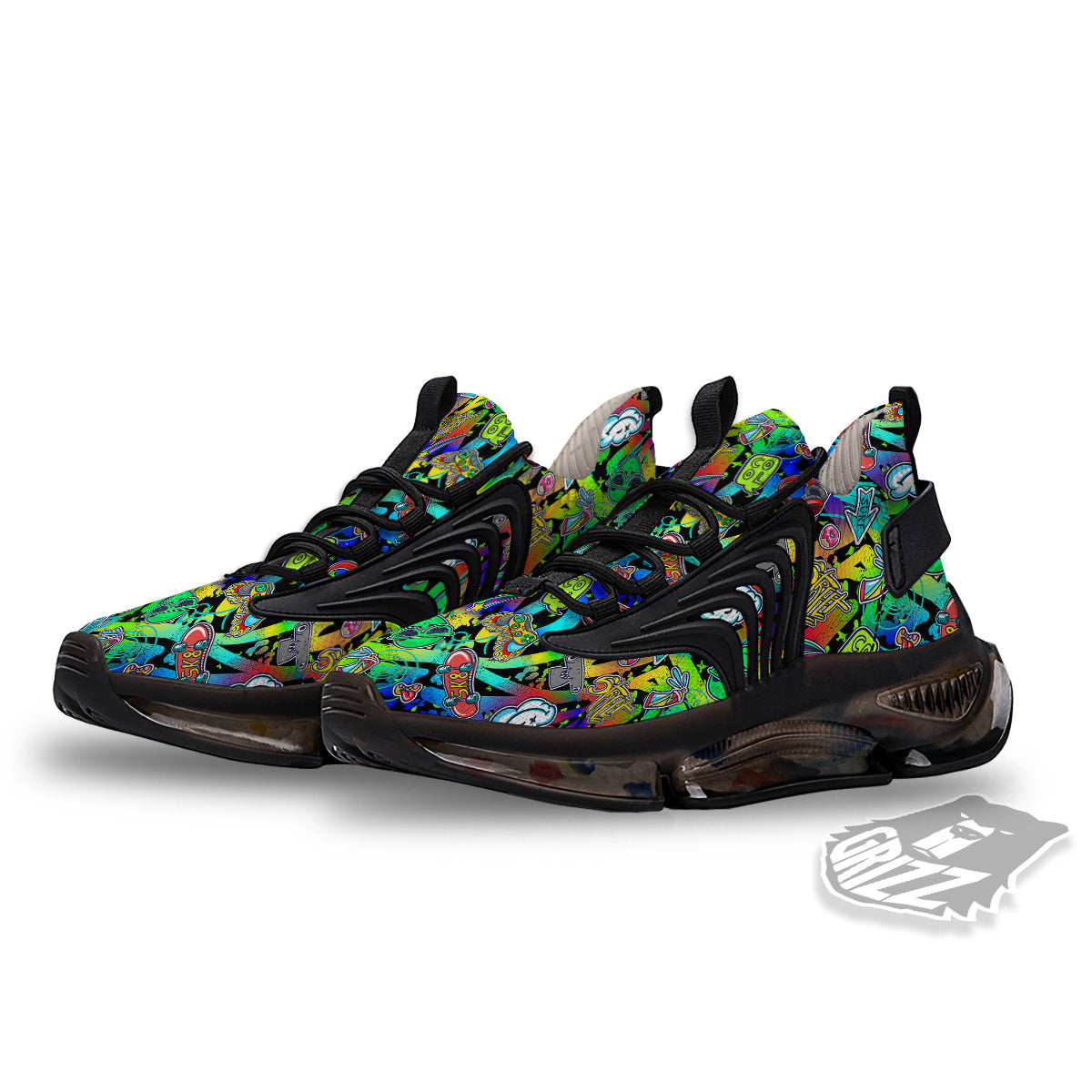 Abstract Alien Graffiti Text Print Pattern Black Gym Shoes-grizzshop