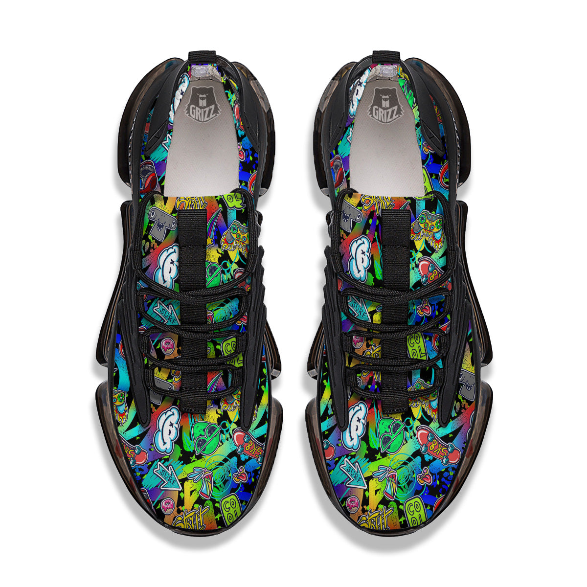 Abstract Alien Graffiti Text Print Pattern Black Gym Shoes-grizzshop