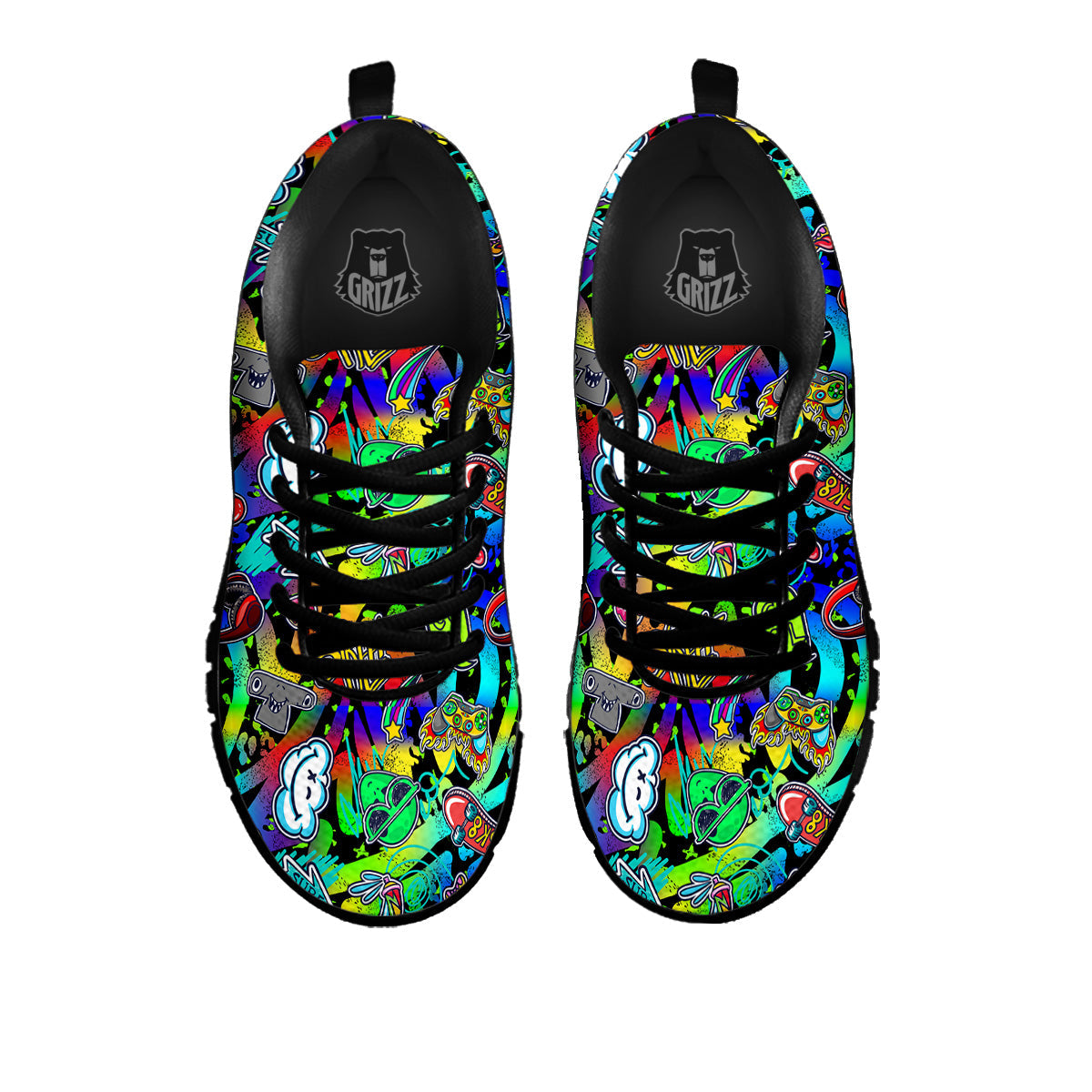 Abstract Alien Graffiti Text Print Pattern Black Sneaker-grizzshop