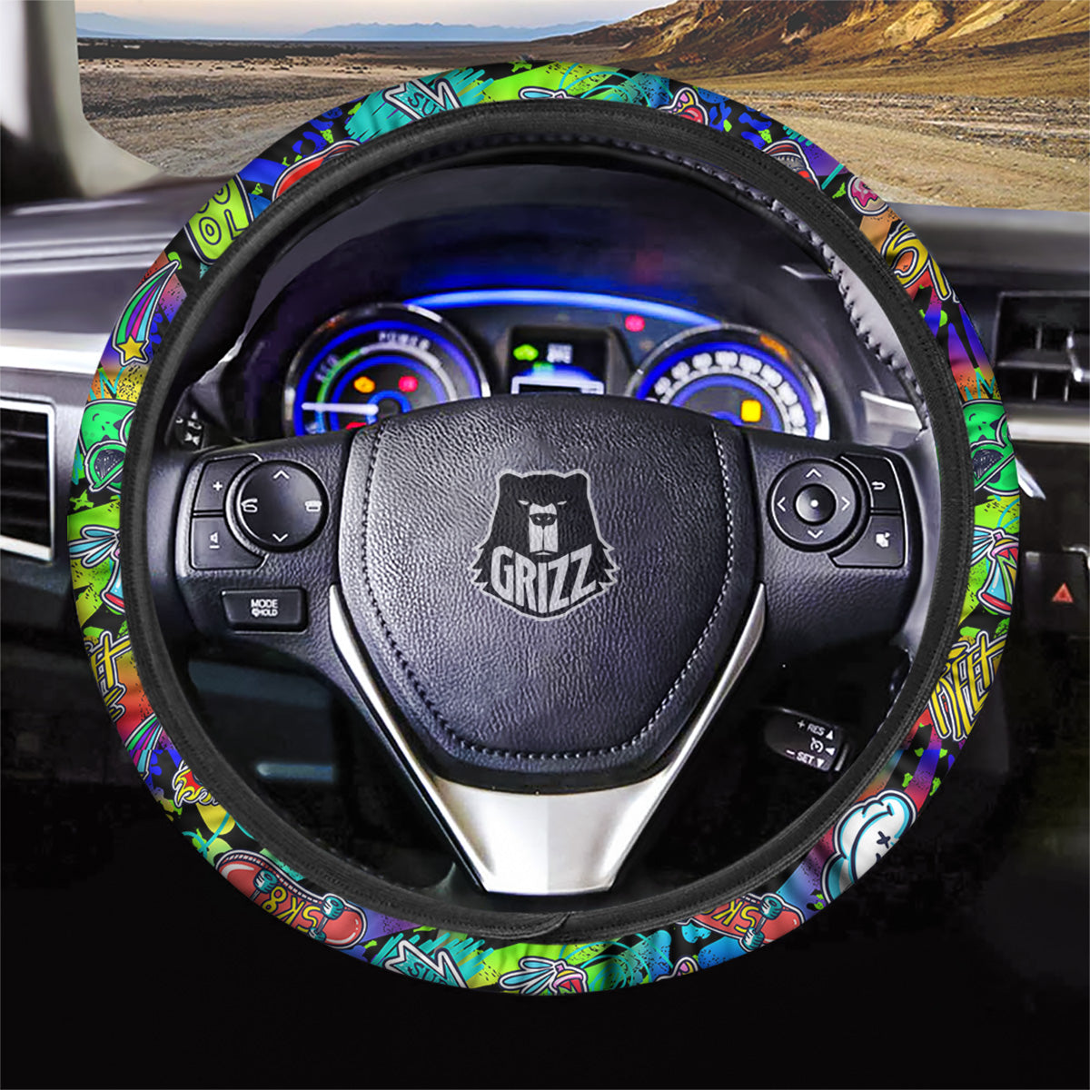 Abstract Alien Graffiti Text Print Pattern Car Steering Wheel Cover-grizzshop