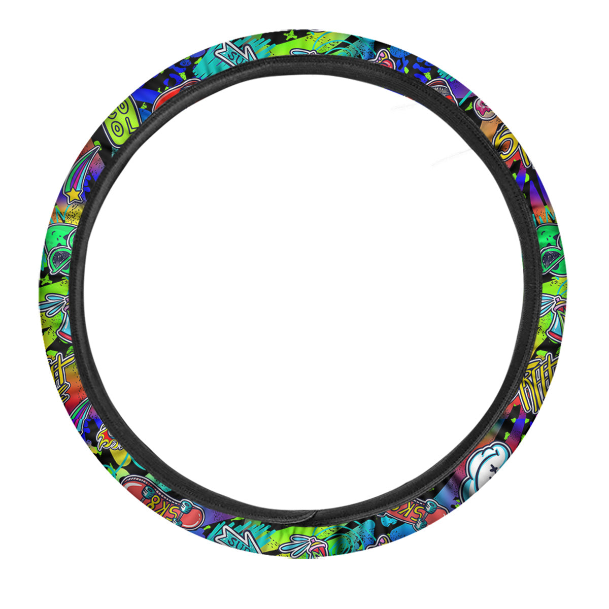 Abstract Alien Graffiti Text Print Pattern Car Steering Wheel Cover-grizzshop