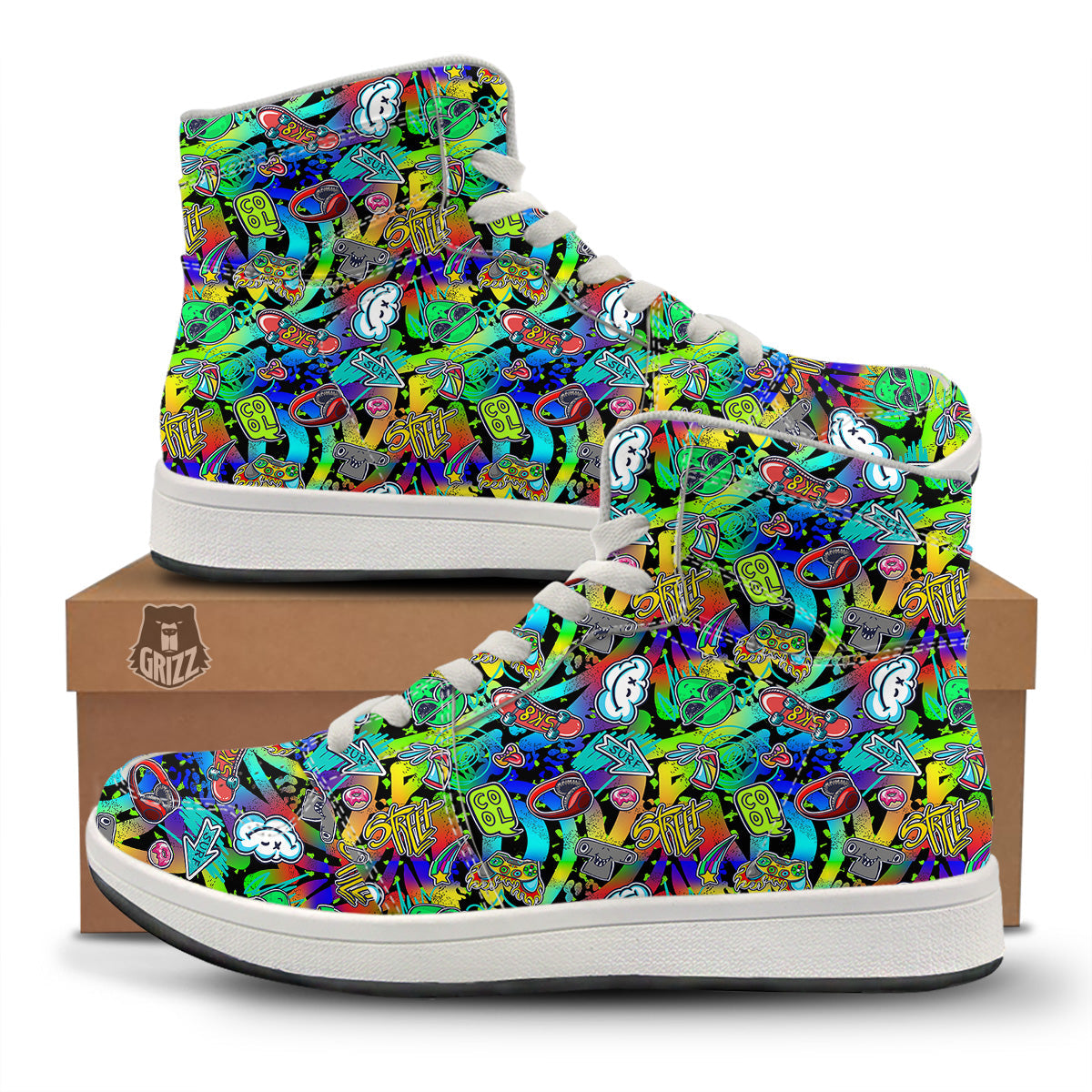 Abstract Alien Graffiti Text Print Pattern High Top Sneakers-grizzshop