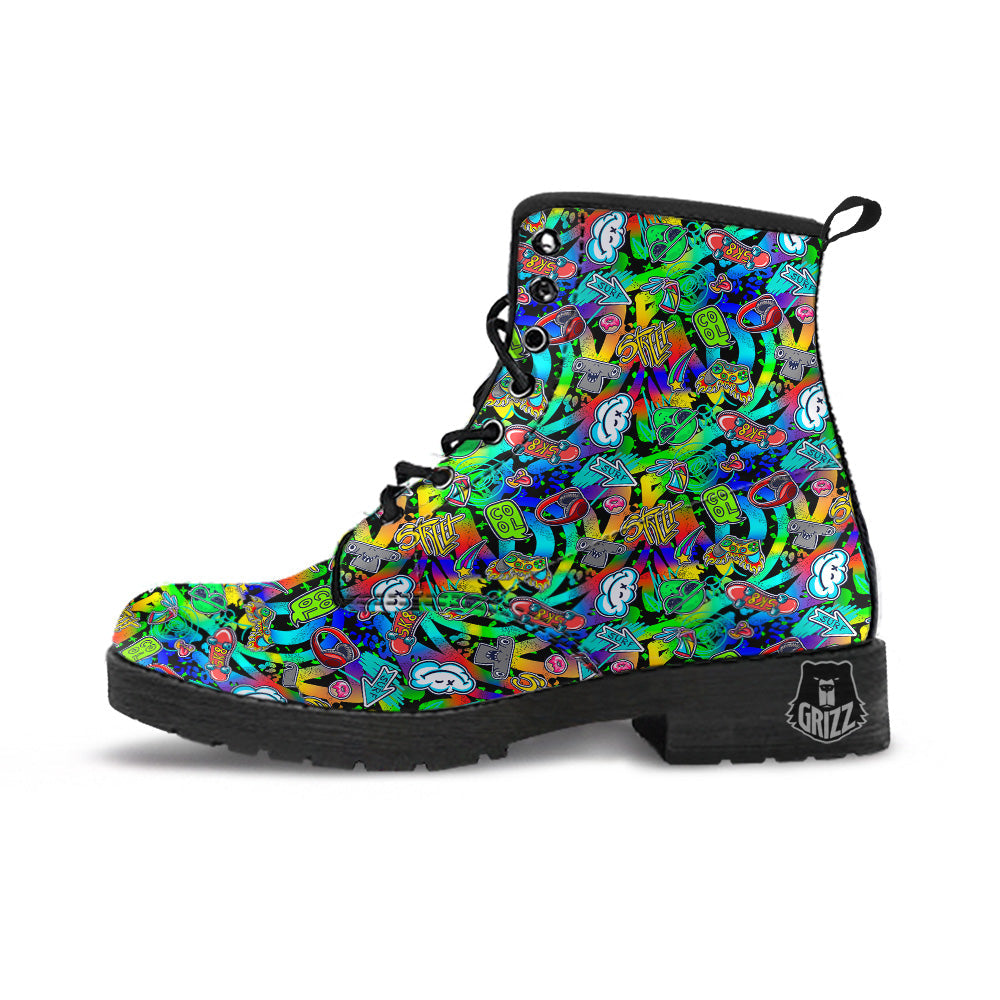 Abstract Alien Graffiti Text Print Pattern Leather Boots-grizzshop