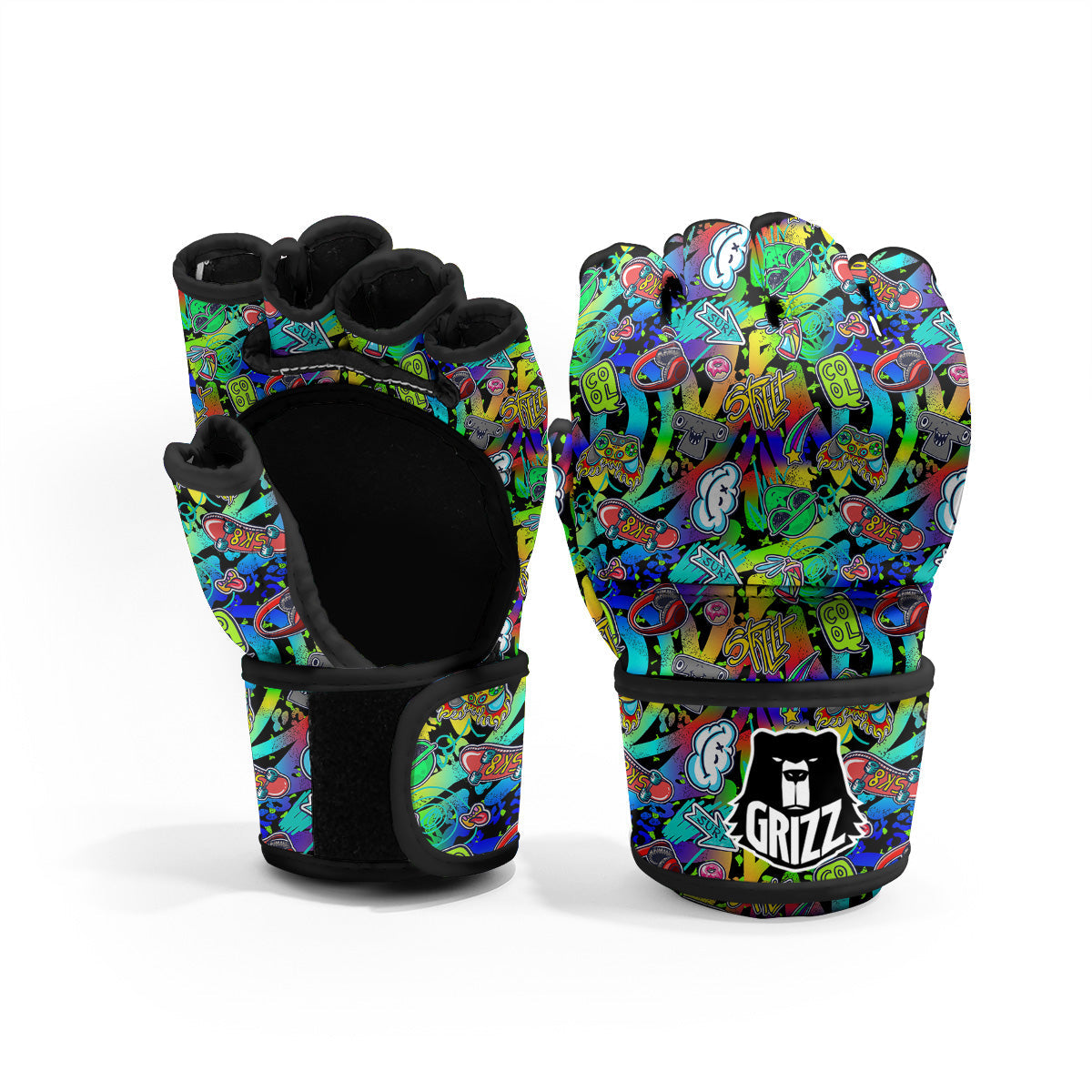 Abstract Alien Graffiti Text Print Pattern MMA Gloves-grizzshop