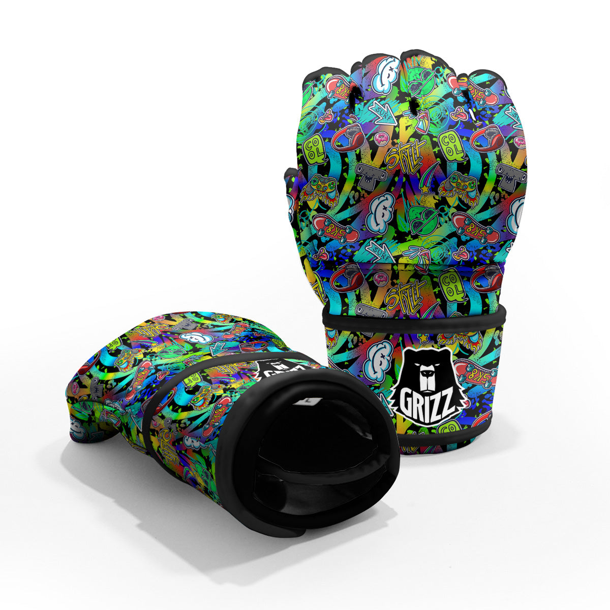 Abstract Alien Graffiti Text Print Pattern MMA Gloves-grizzshop
