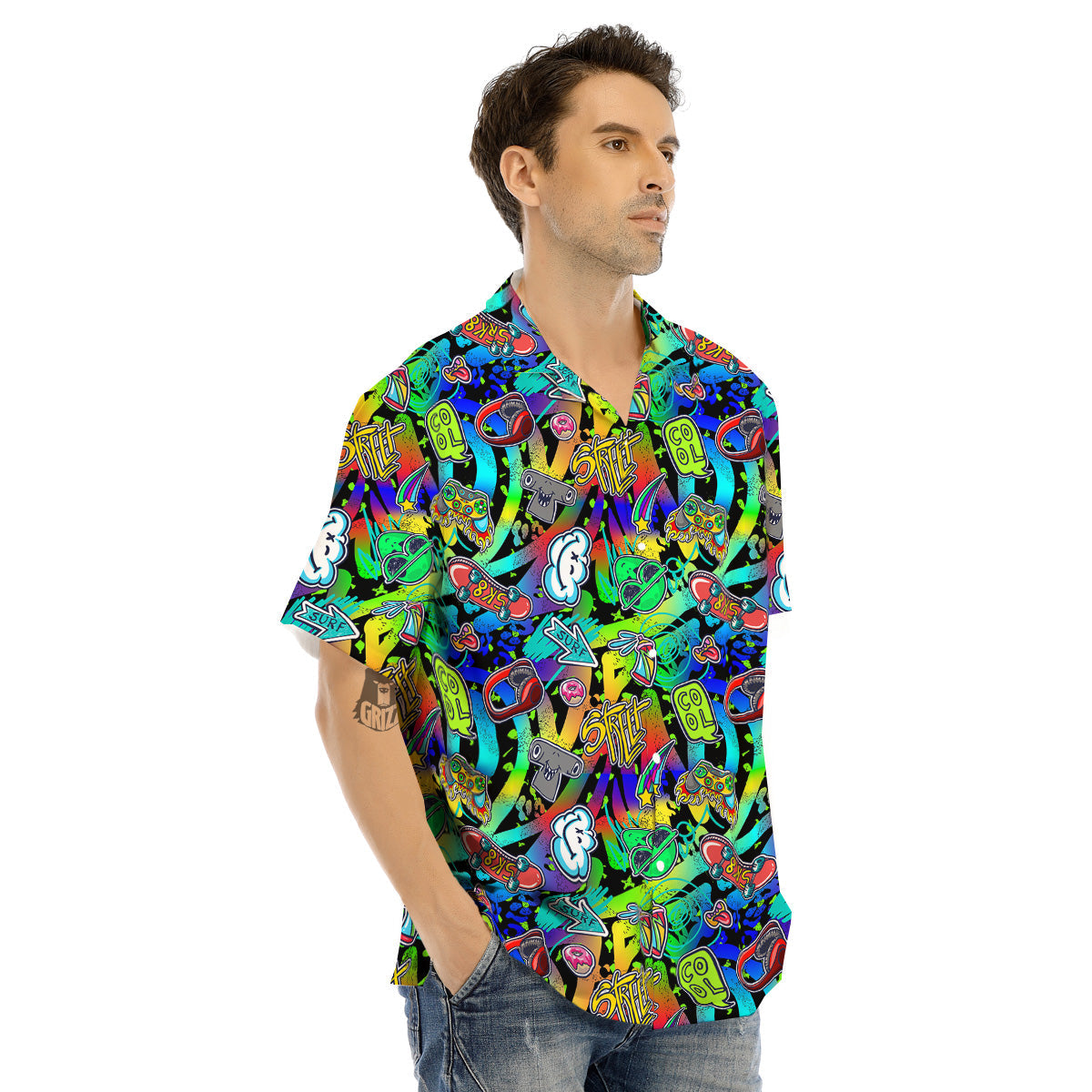 Abstract Alien Graffiti Text Print Pattern Men's Hawaiian Shirt-grizzshop