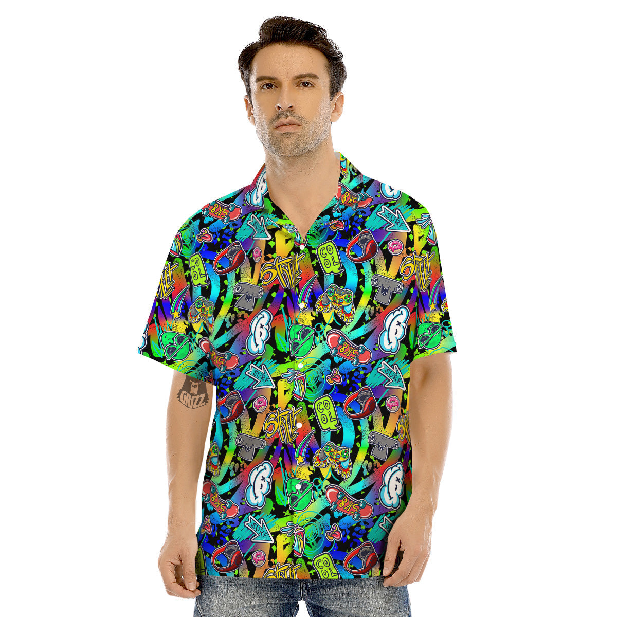 Abstract Alien Graffiti Text Print Pattern Men's Hawaiian Shirt-grizzshop