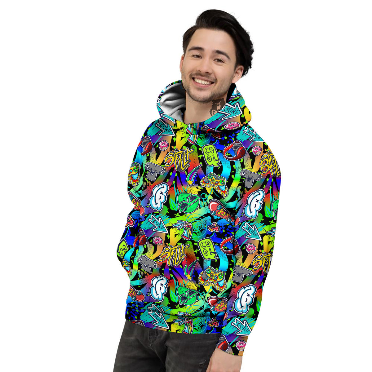 Abstract Alien Graffiti Text Print Pattern Men's Hoodie-grizzshop