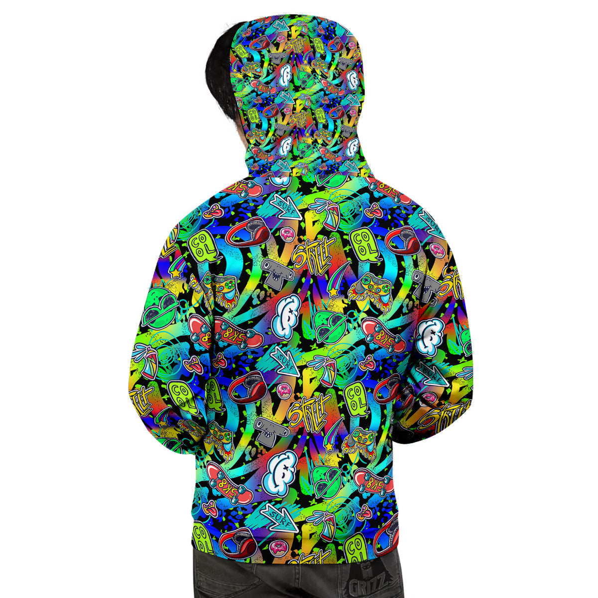 Abstract Alien Graffiti Text Print Pattern Men's Hoodie-grizzshop
