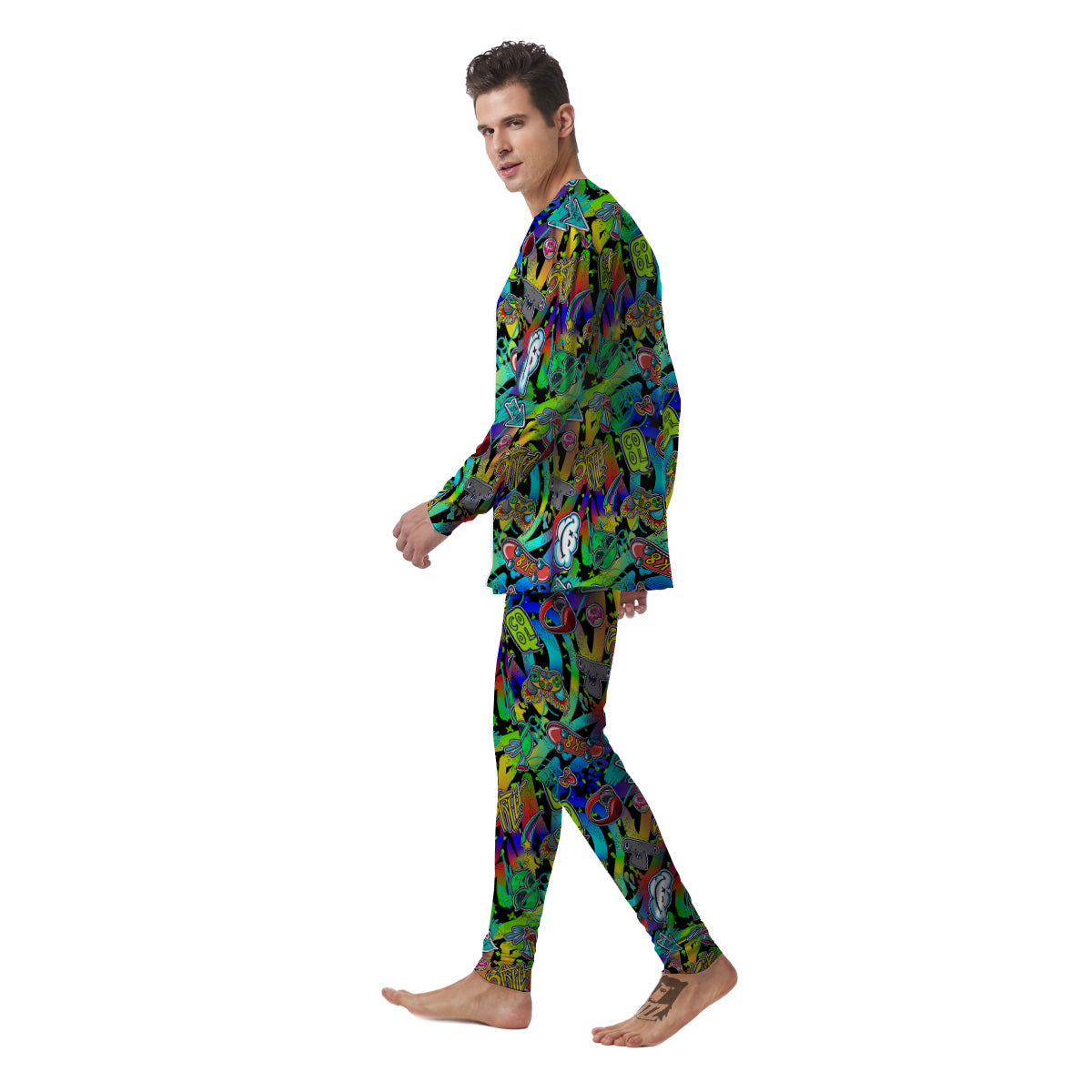 Abstract Alien Graffiti Text Print Pattern Men's Pajamas-grizzshop