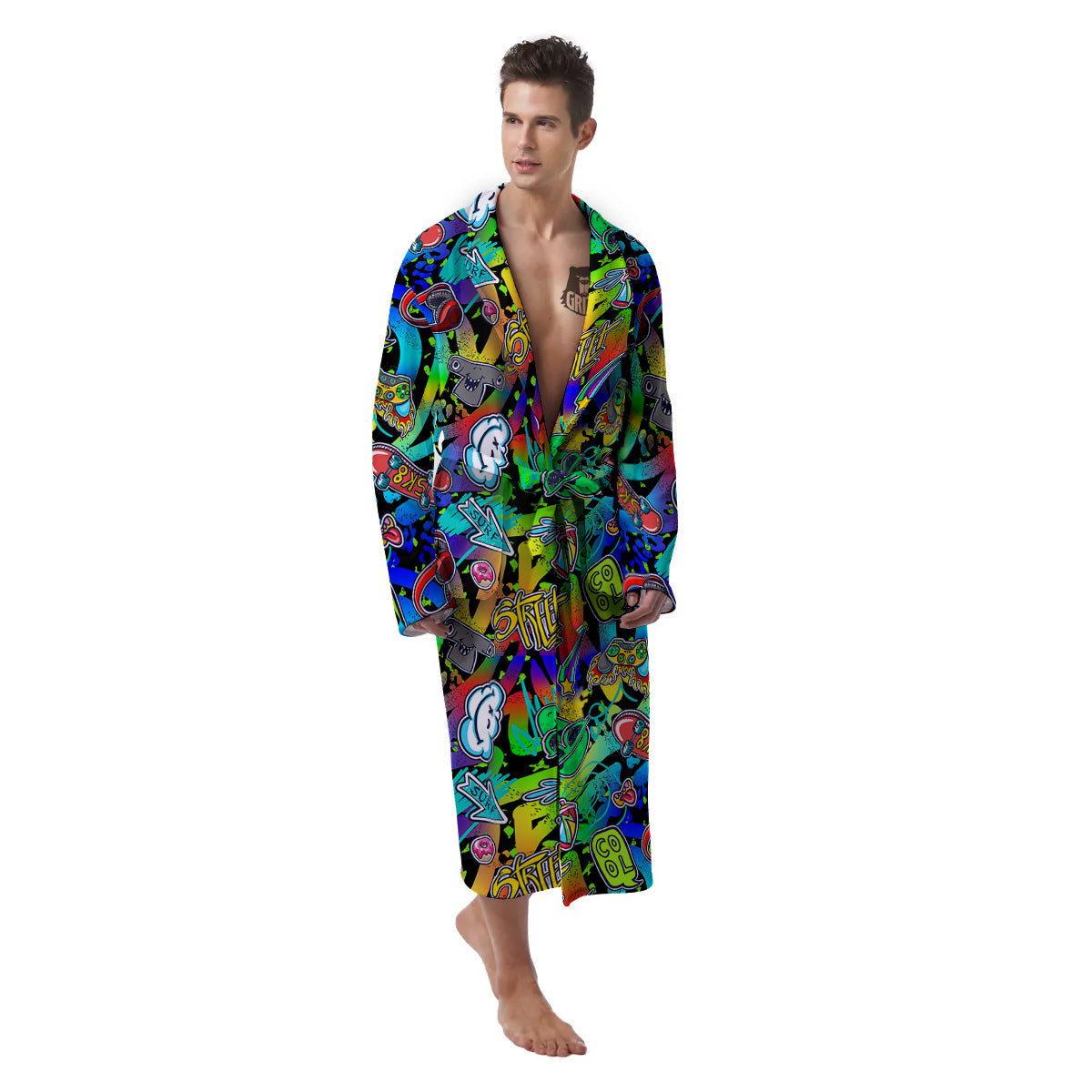 Abstract Alien Graffiti Text Print Pattern Men's Robe-grizzshop