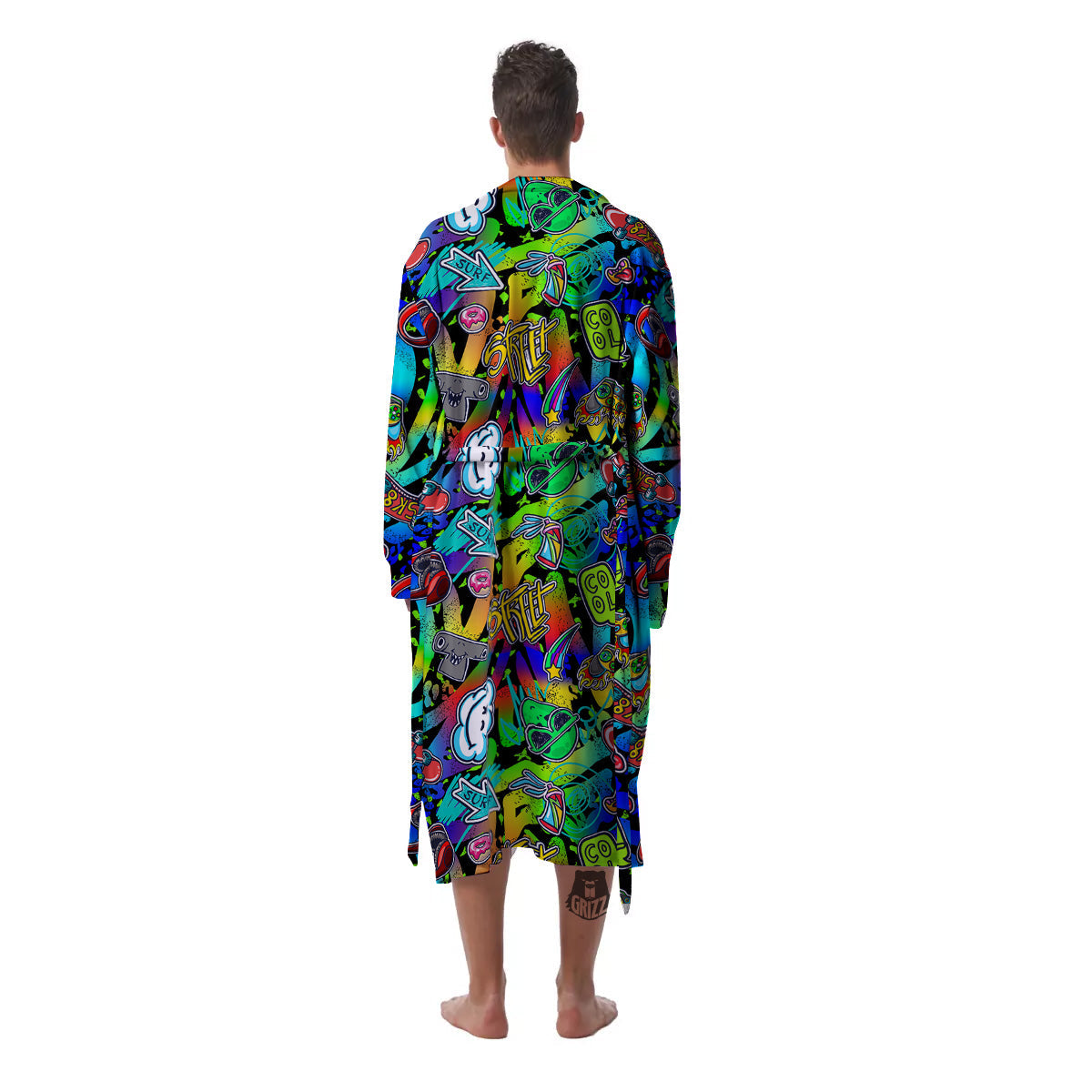 Abstract Alien Graffiti Text Print Pattern Men's Robe-grizzshop